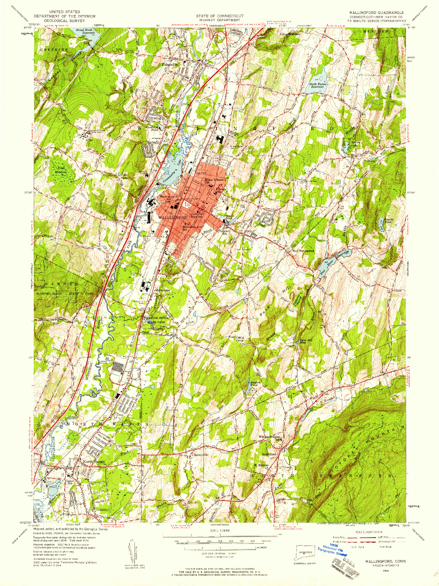 USGS 1:24000-SCALE QUADRANGLE FOR WALLINGFORD, CT 1954