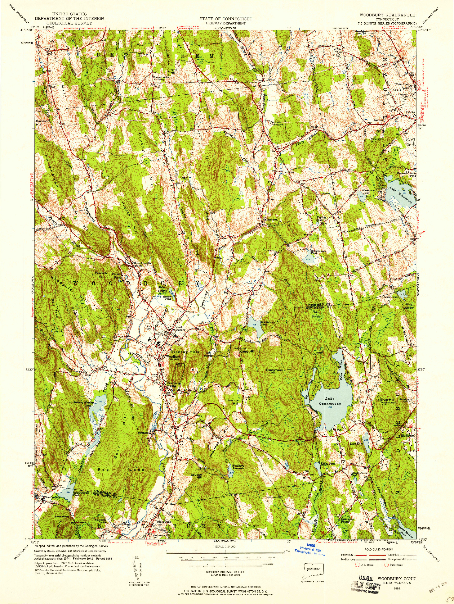 USGS 1:24000-SCALE QUADRANGLE FOR WOODBURY, CT 1955