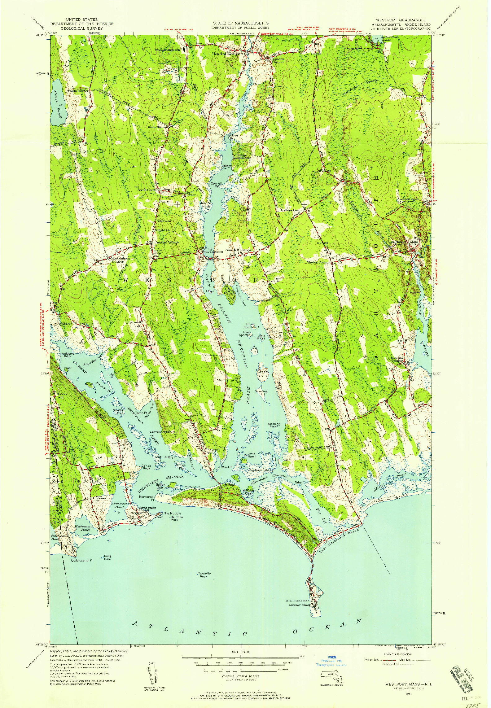USGS 1:24000-SCALE QUADRANGLE FOR WESTPORT, MA 1951