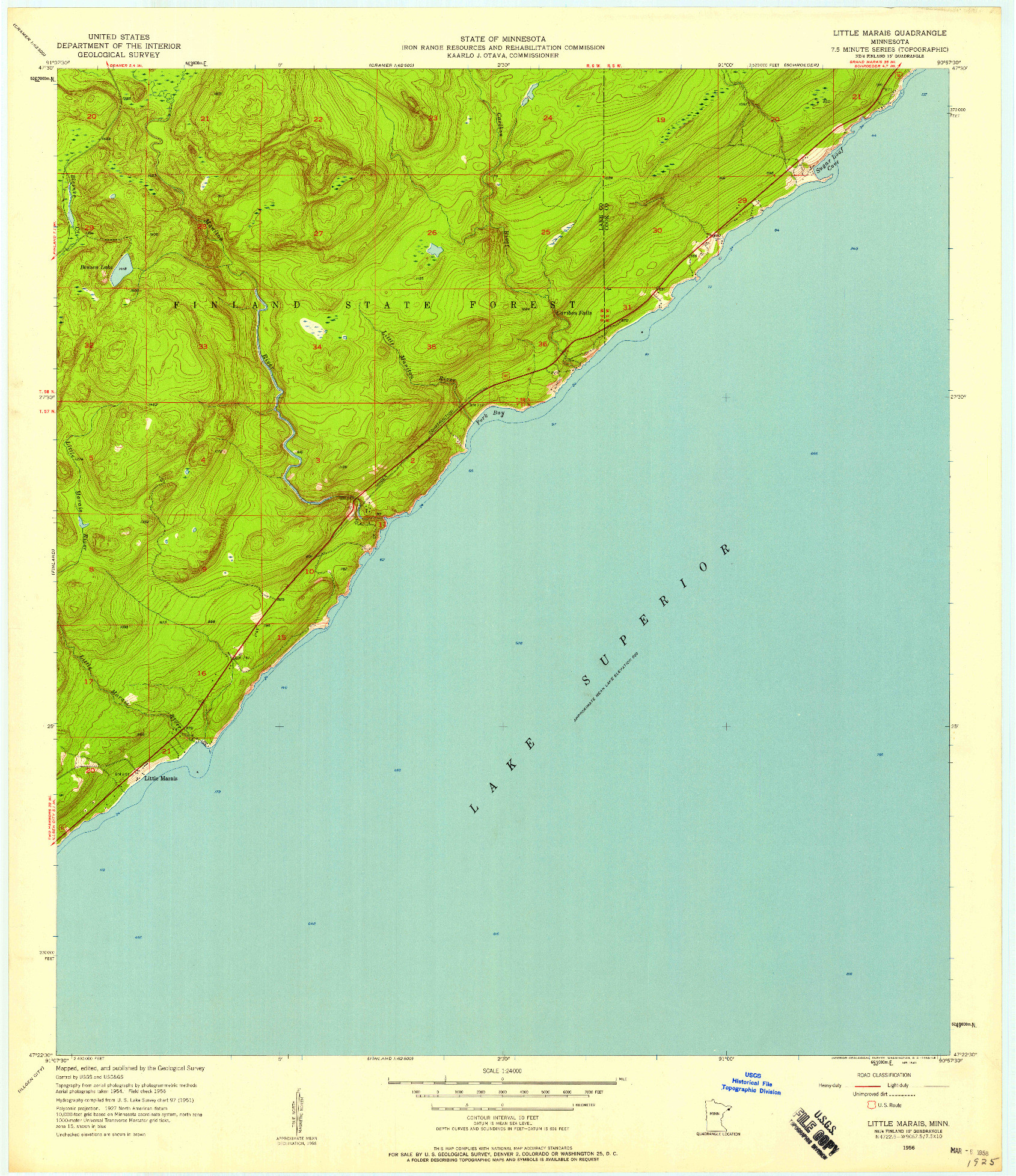 USGS 1:24000-SCALE QUADRANGLE FOR LITTLE MARAIS, MN 1956