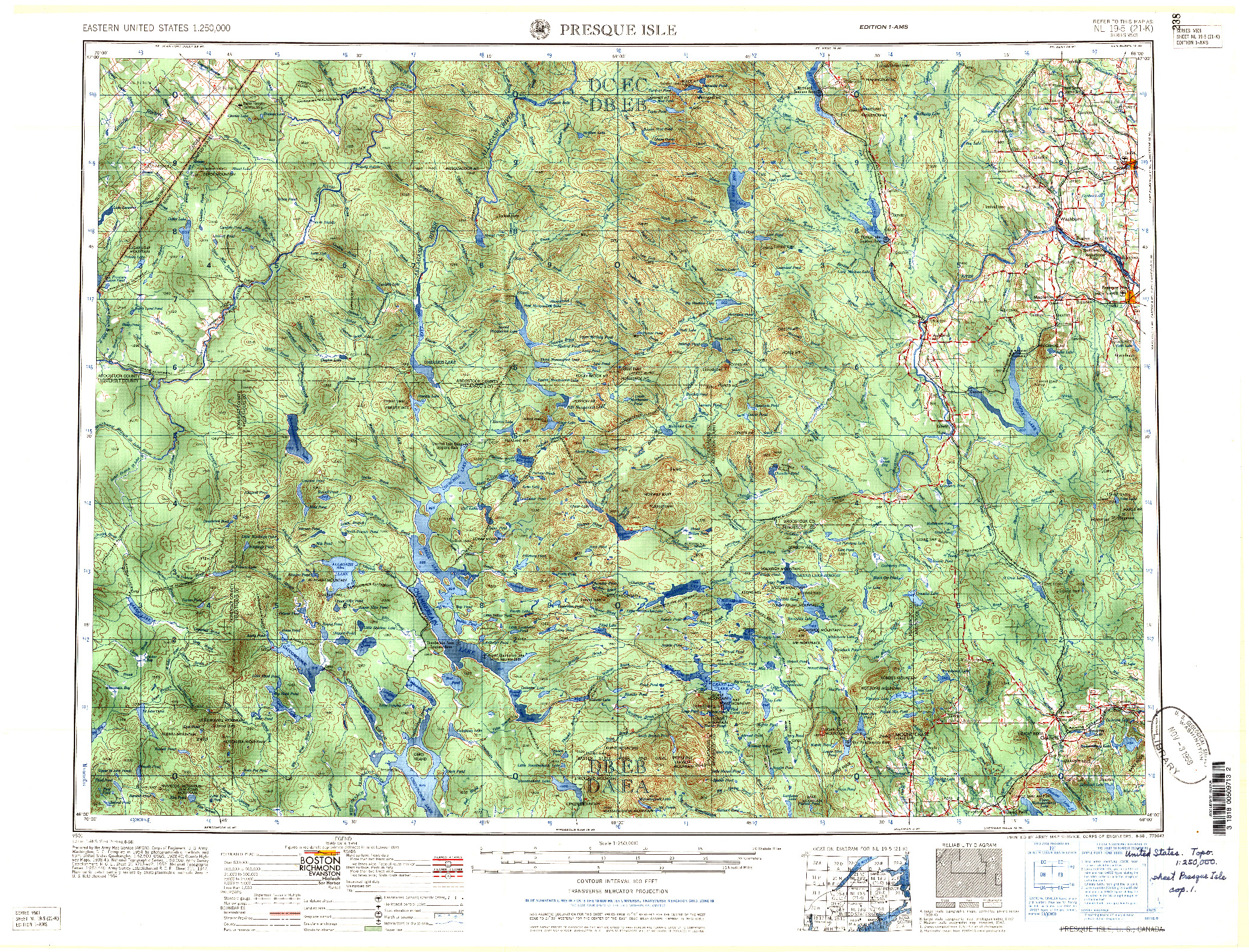 USGS 1:250000-SCALE QUADRANGLE FOR PRESQUE ISLE, ME 1958