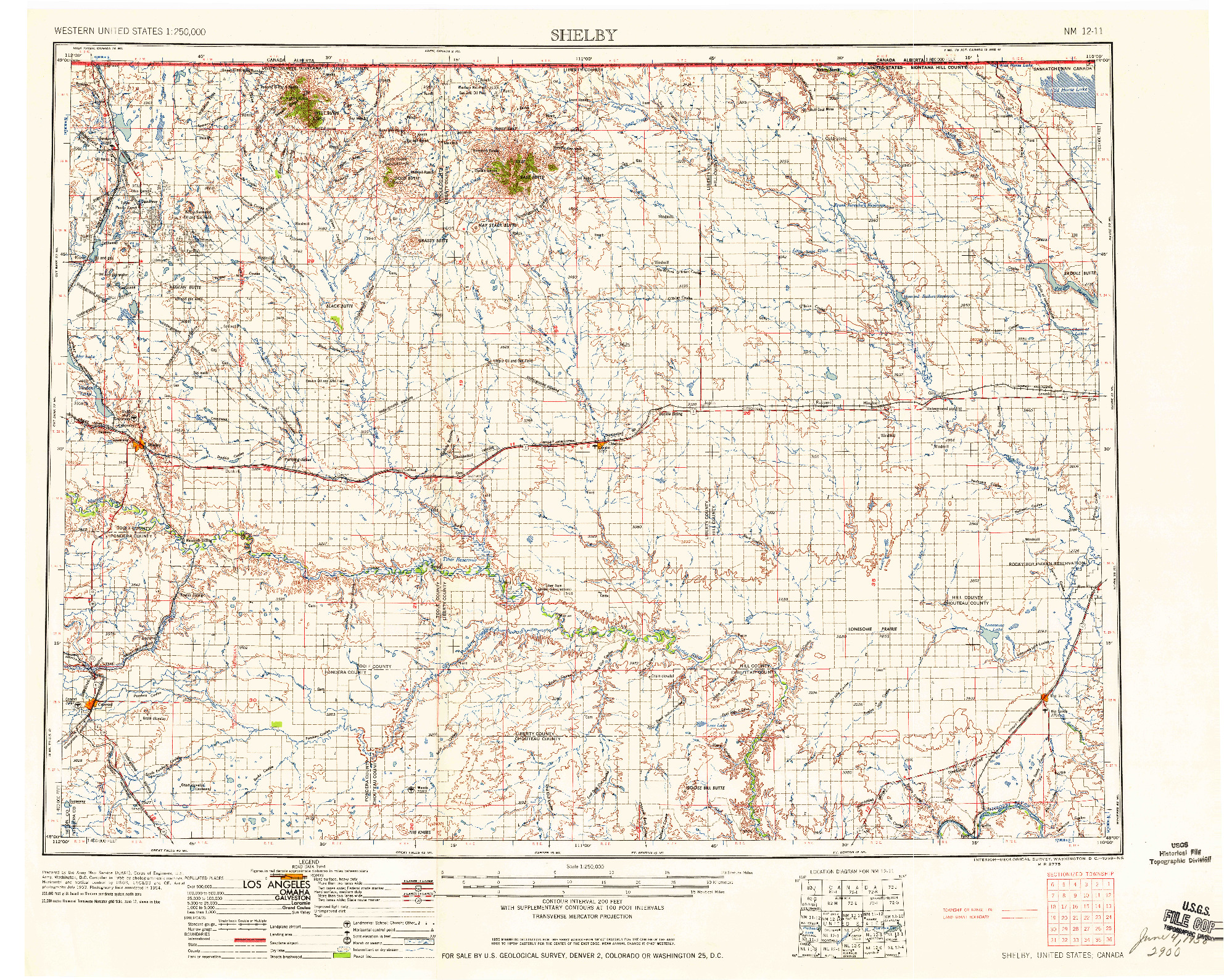 USGS 1:250000-SCALE QUADRANGLE FOR SHELBY, MT 1958