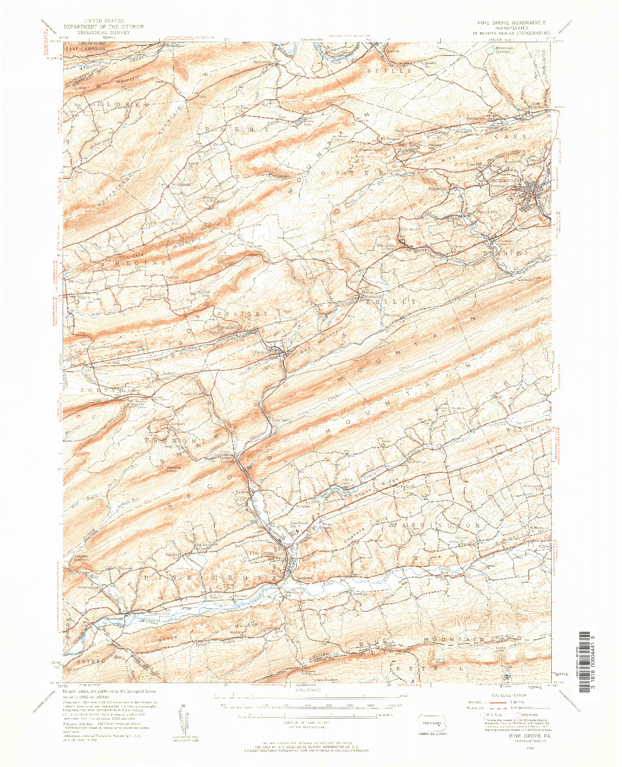 USGS 1:62500-SCALE QUADRANGLE FOR PINE GROVE, PA 1955