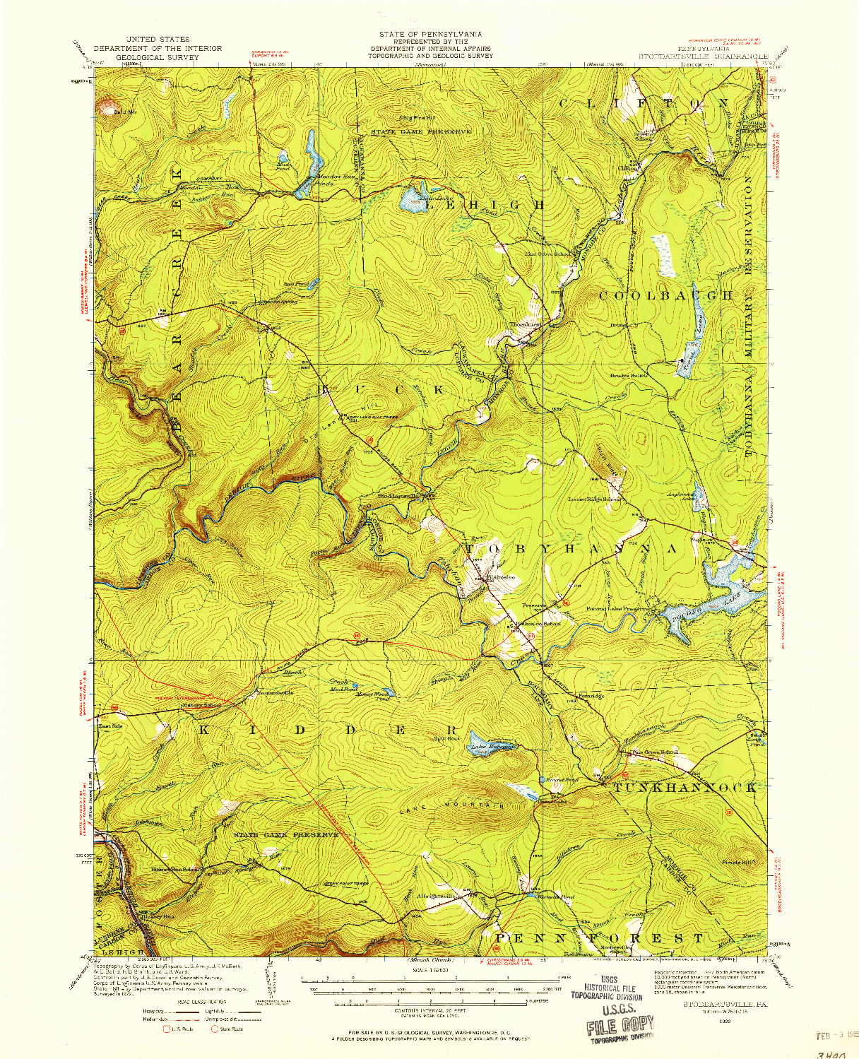 USGS 1:62500-SCALE QUADRANGLE FOR STODDARTSVILLE, PA 1922