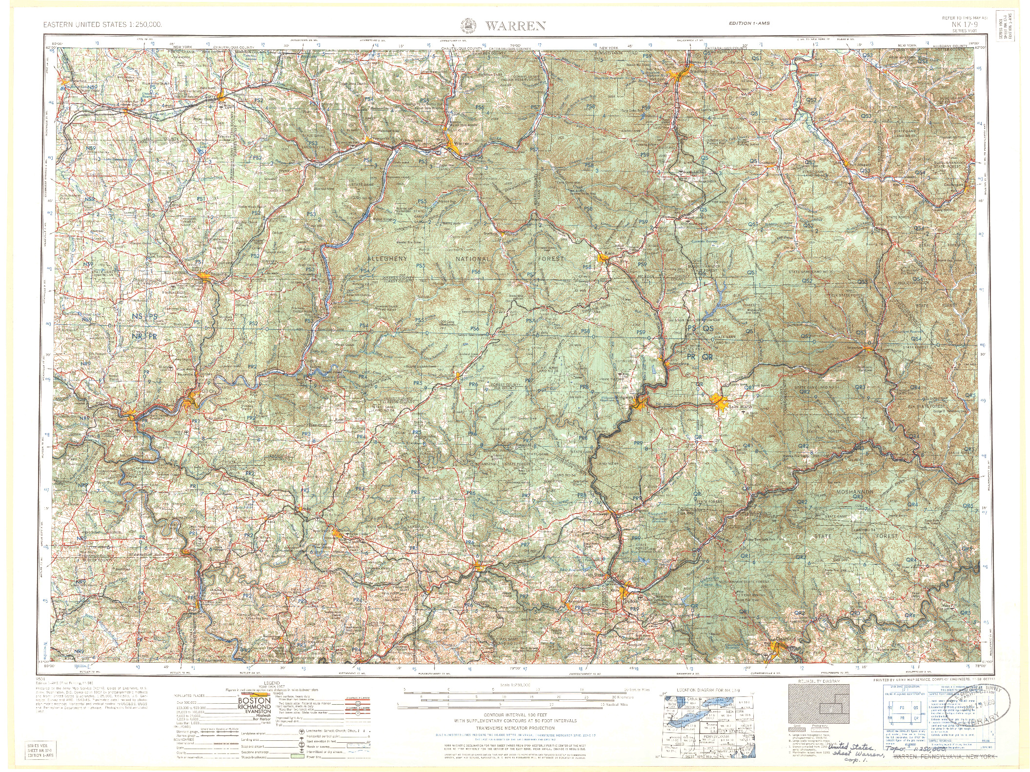 USGS 1:250000-SCALE QUADRANGLE FOR WARREN, PA 1958