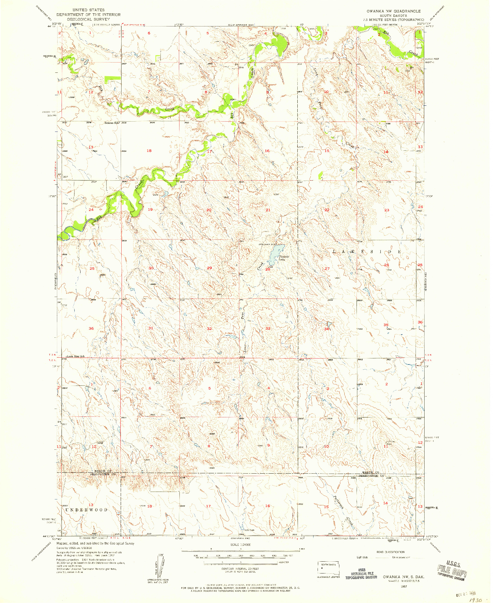 USGS 1:24000-SCALE QUADRANGLE FOR OWANKA NW, SD 1957