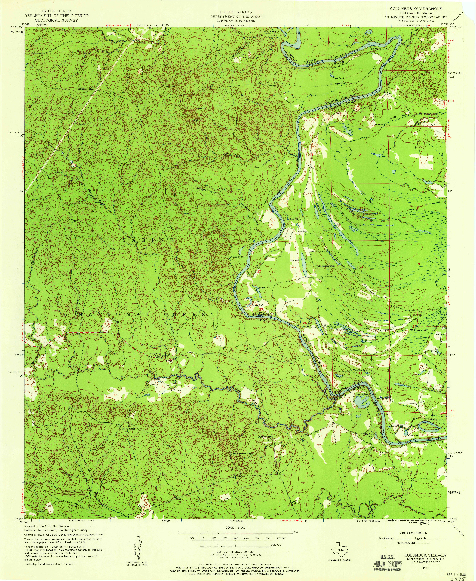 USGS 1:24000-SCALE QUADRANGLE FOR COLUMBUS, TX 1954