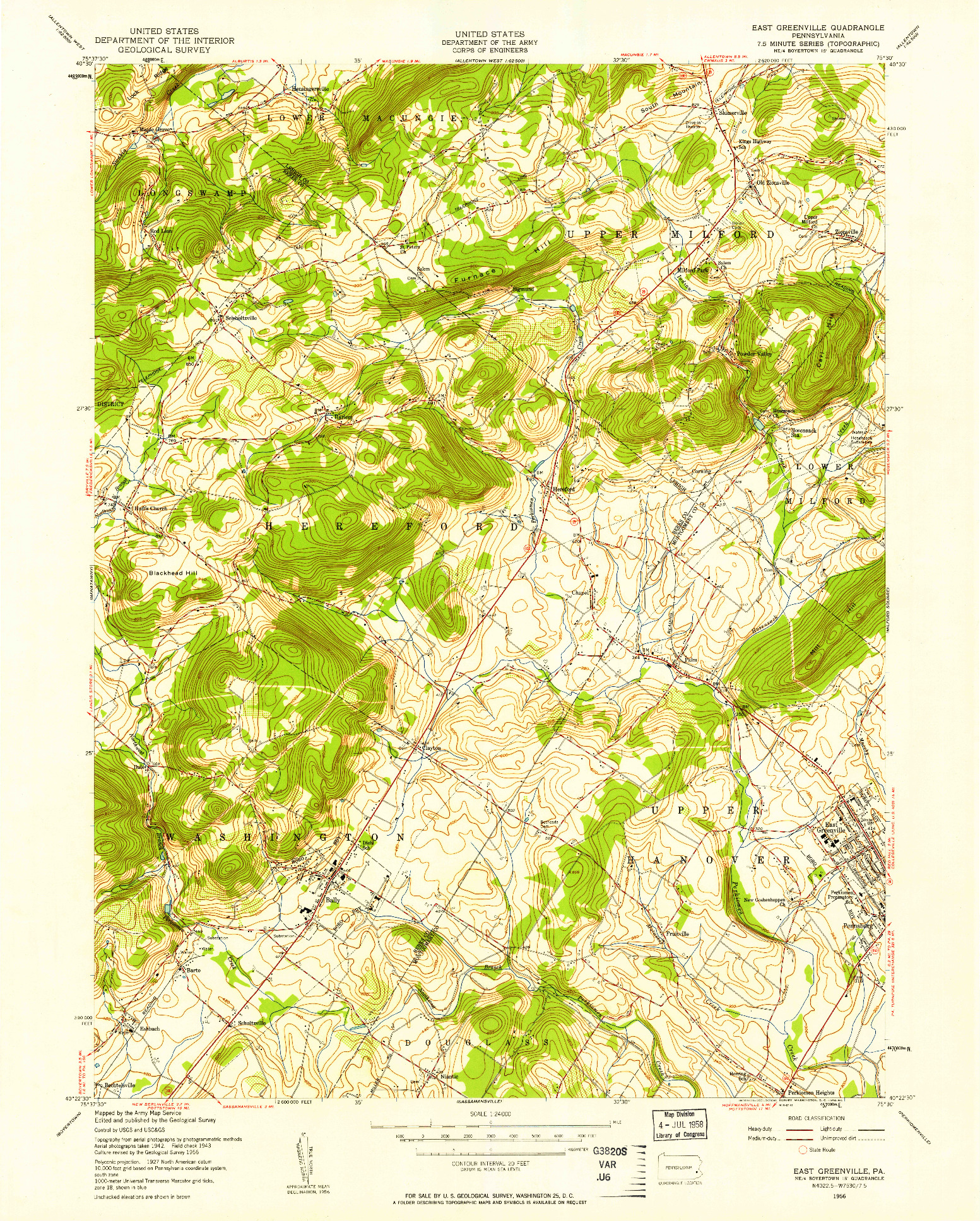 USGS 1:24000-SCALE QUADRANGLE FOR EAST GREENVILLE, PA 1956