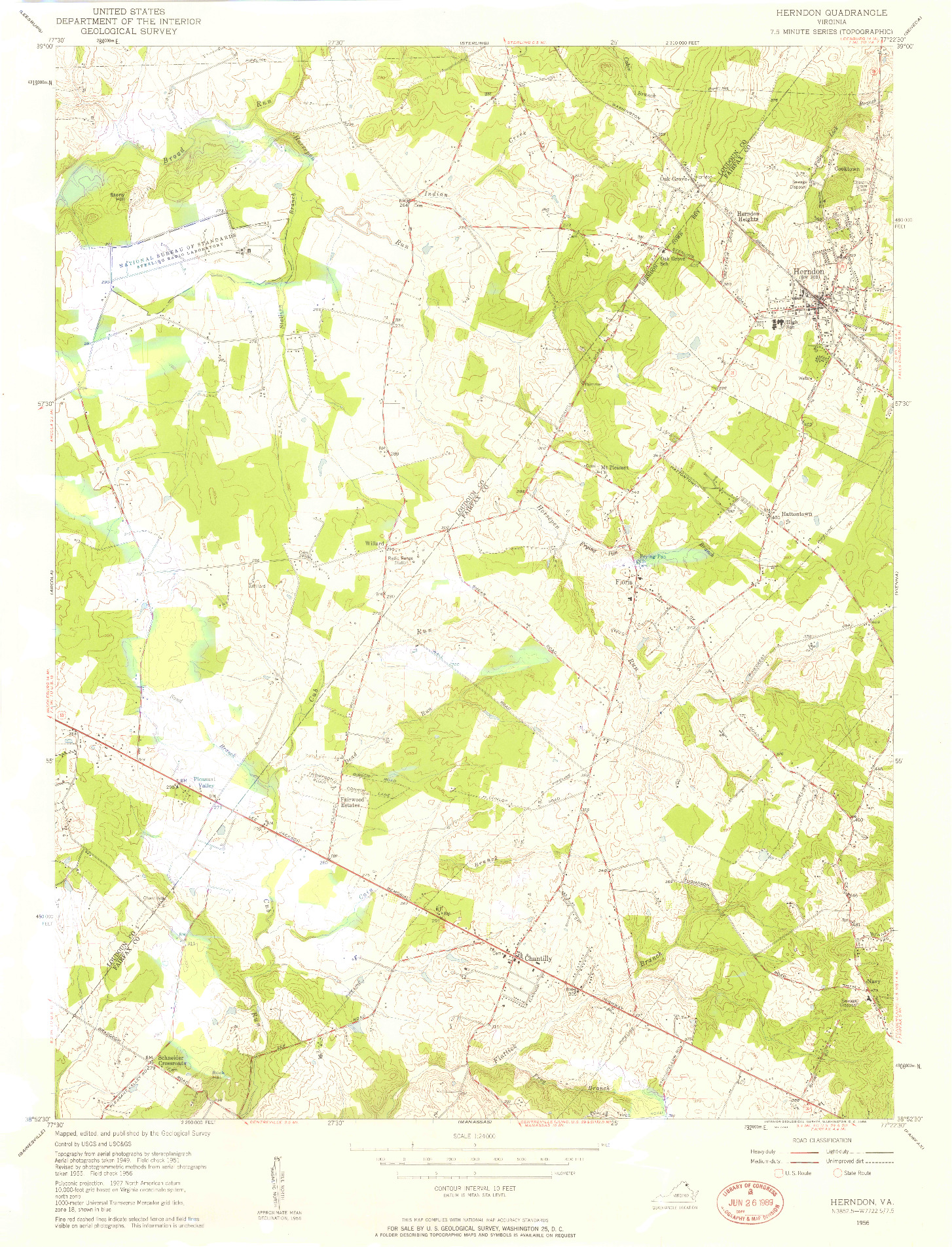 USGS 1:24000-SCALE QUADRANGLE FOR HERNDON, VA 1956
