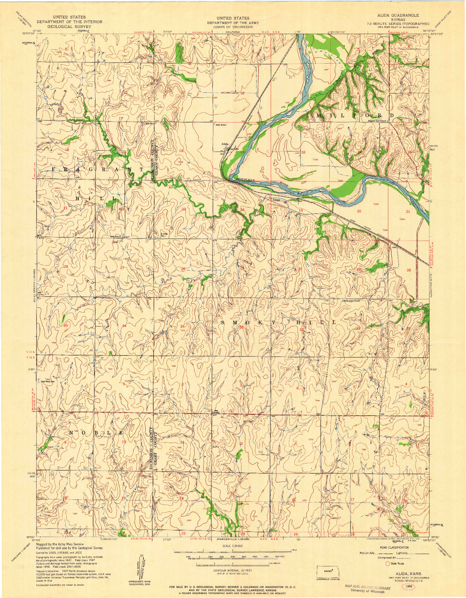 USGS 1:24000-SCALE QUADRANGLE FOR ALIDA, KS 1955