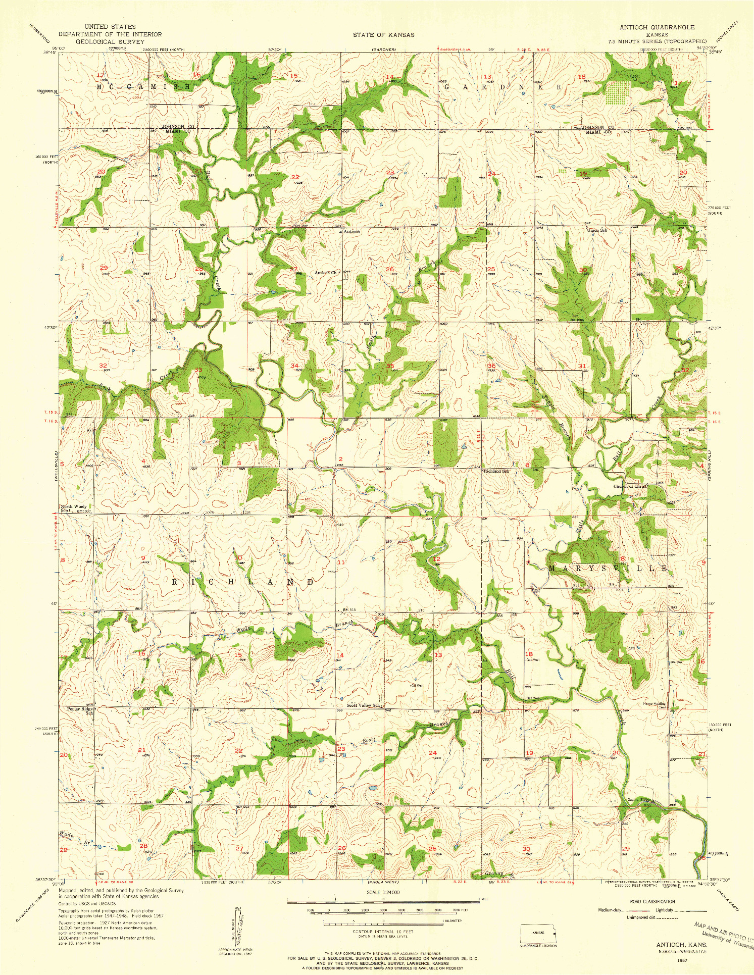 USGS 1:24000-SCALE QUADRANGLE FOR ANTIOCH, KS 1957