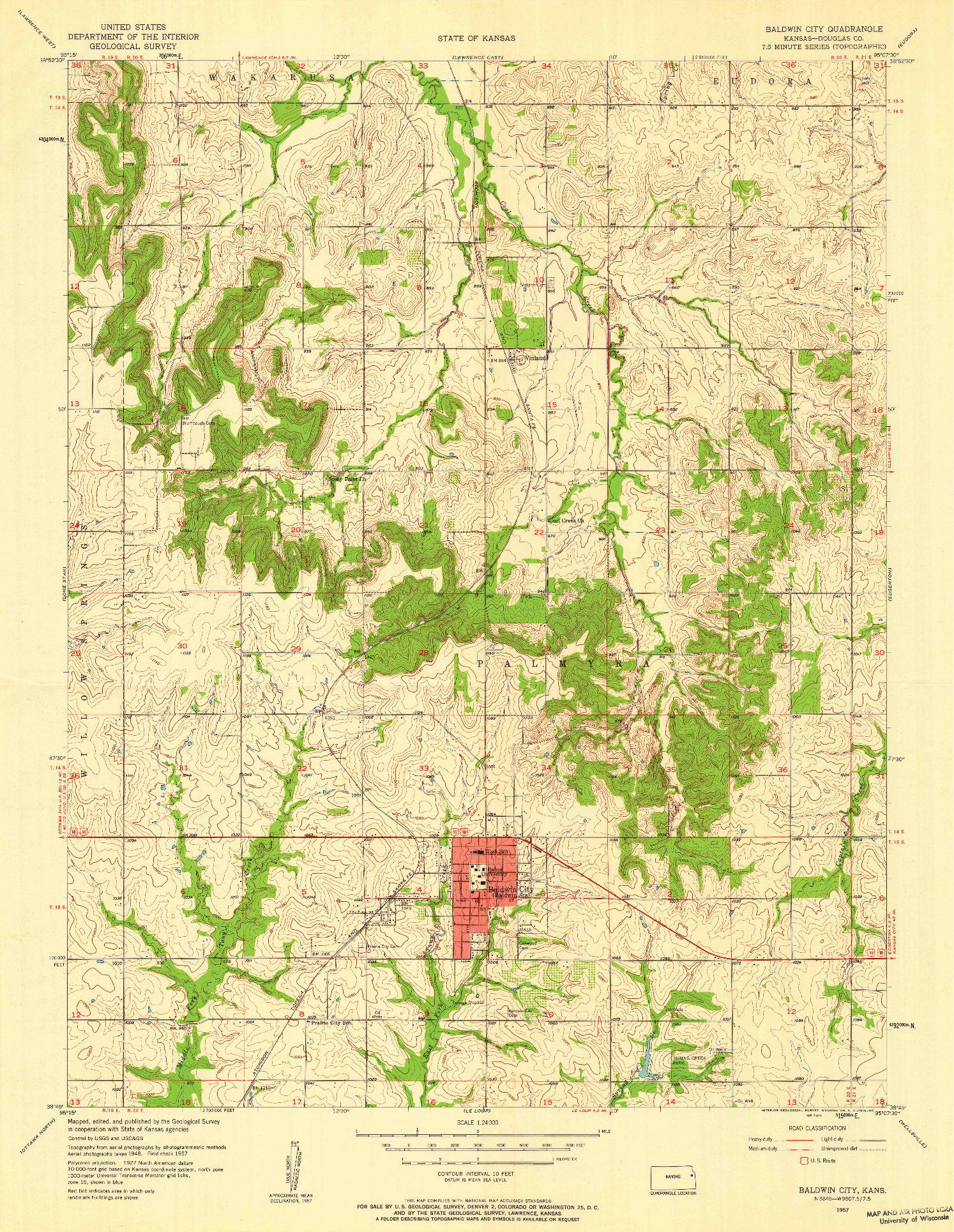 USGS 1:24000-SCALE QUADRANGLE FOR BALDWIN CITY, KS 1957