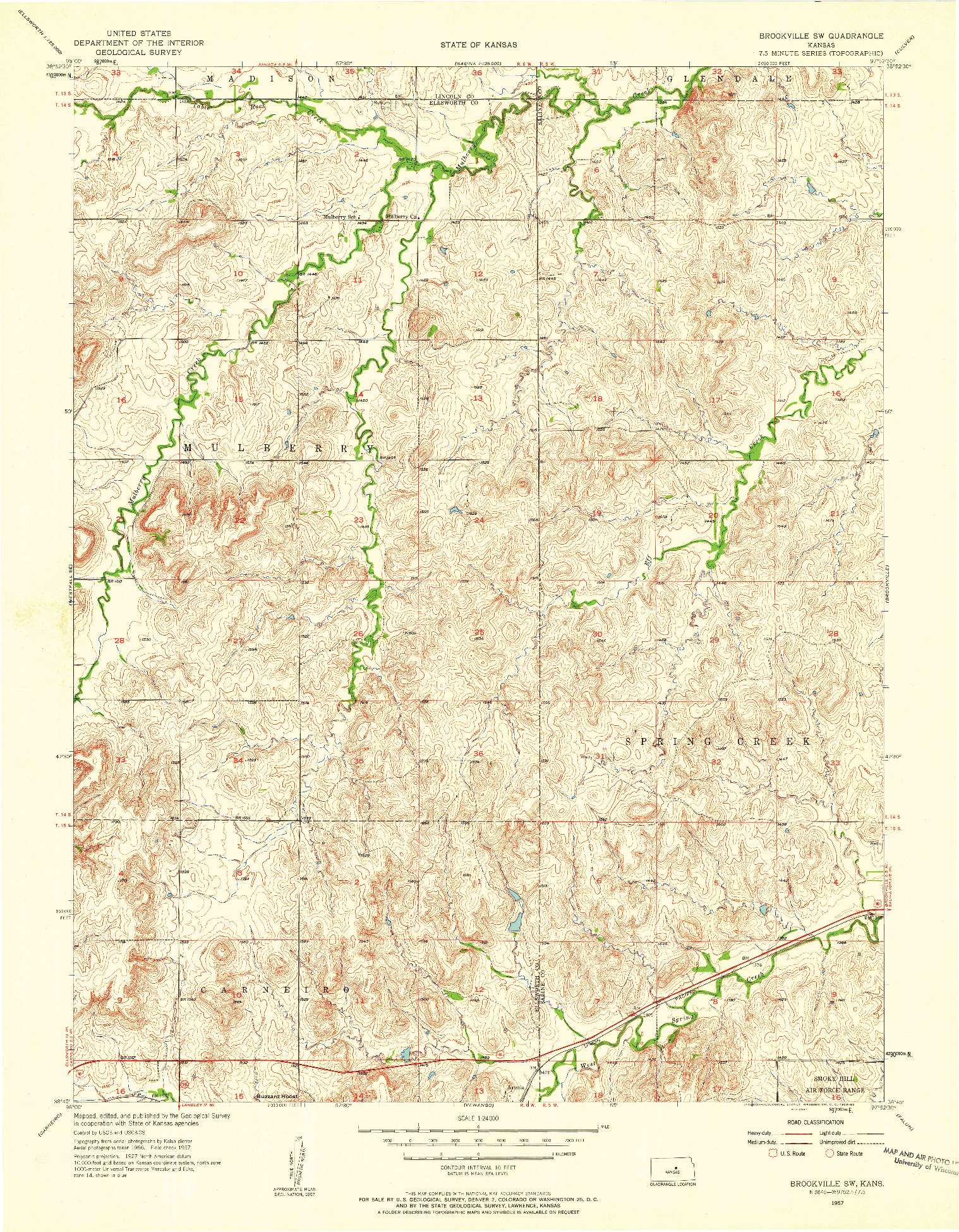 USGS 1:24000-SCALE QUADRANGLE FOR BROOKVILLE SW, KS 1957