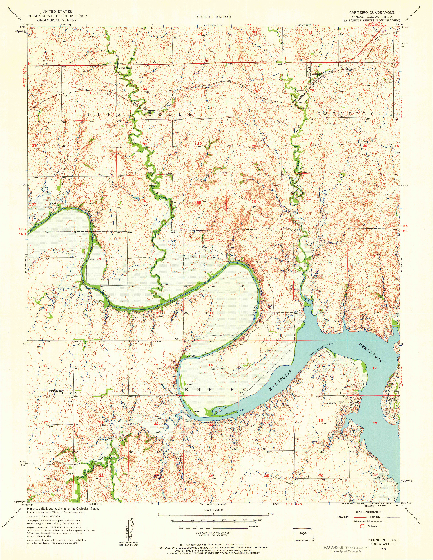 USGS 1:24000-SCALE QUADRANGLE FOR CARNEIRO, KS 1957