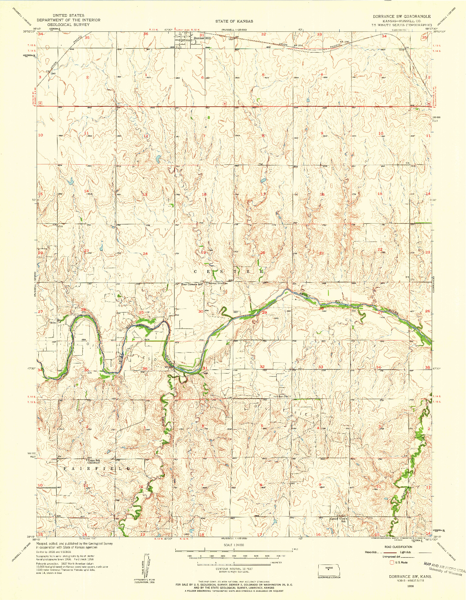 USGS 1:24000-SCALE QUADRANGLE FOR DORRANCE SW, KS 1956