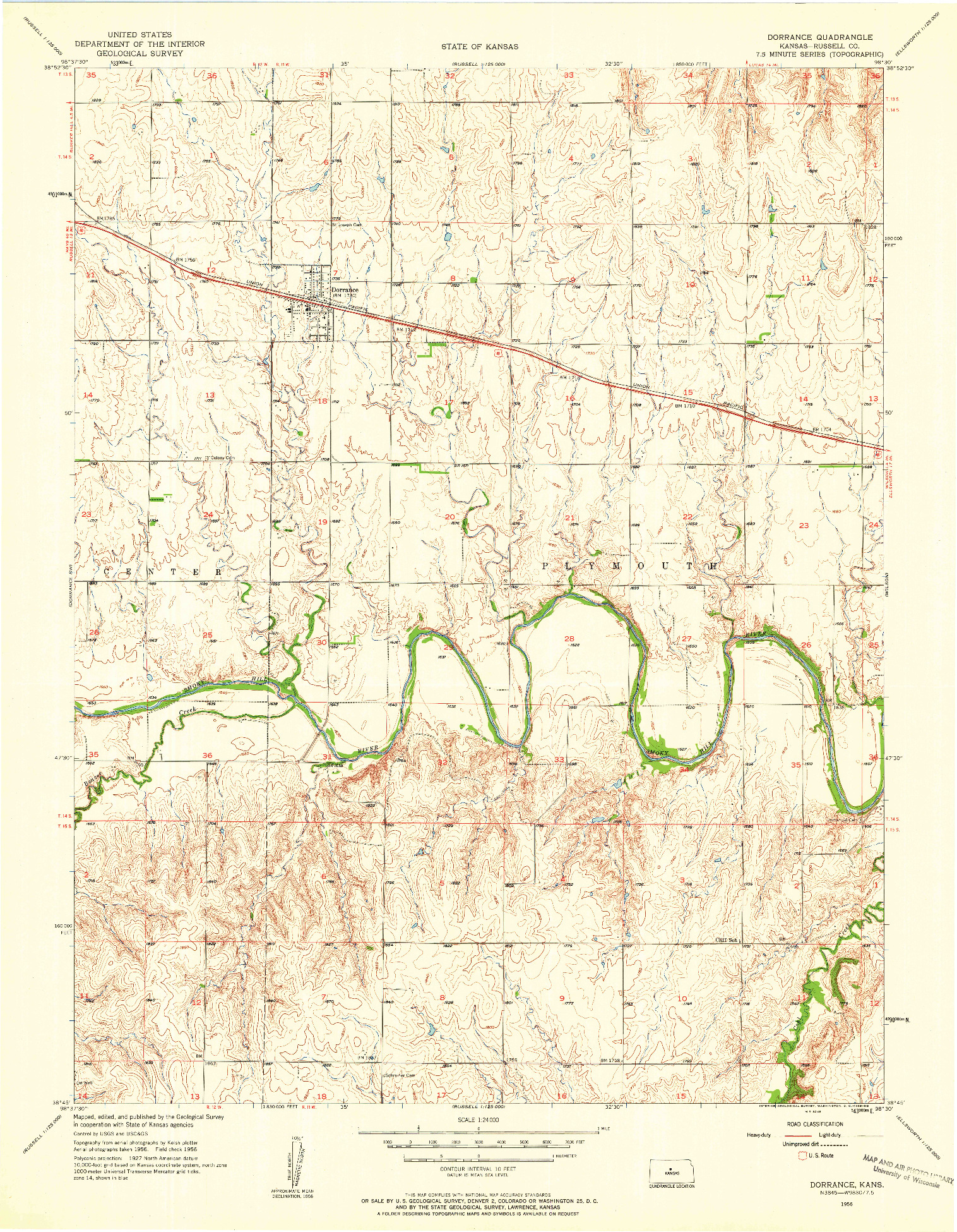 USGS 1:24000-SCALE QUADRANGLE FOR DORRANCE, KS 1956