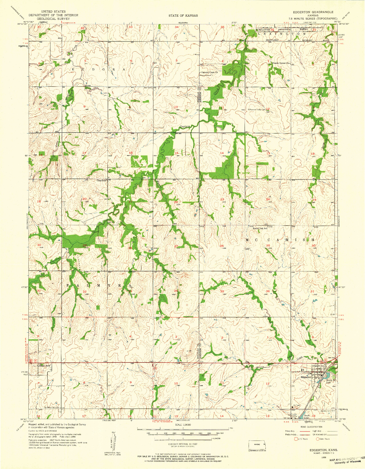 USGS 1:24000-SCALE QUADRANGLE FOR EDGERTON, KS 1956