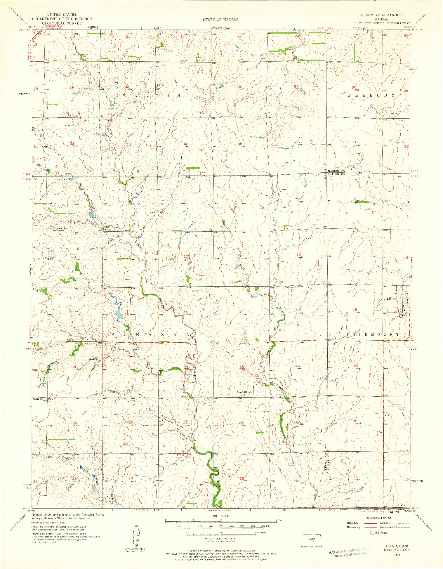 USGS 1:24000-SCALE QUADRANGLE FOR ELBING, KS 1957
