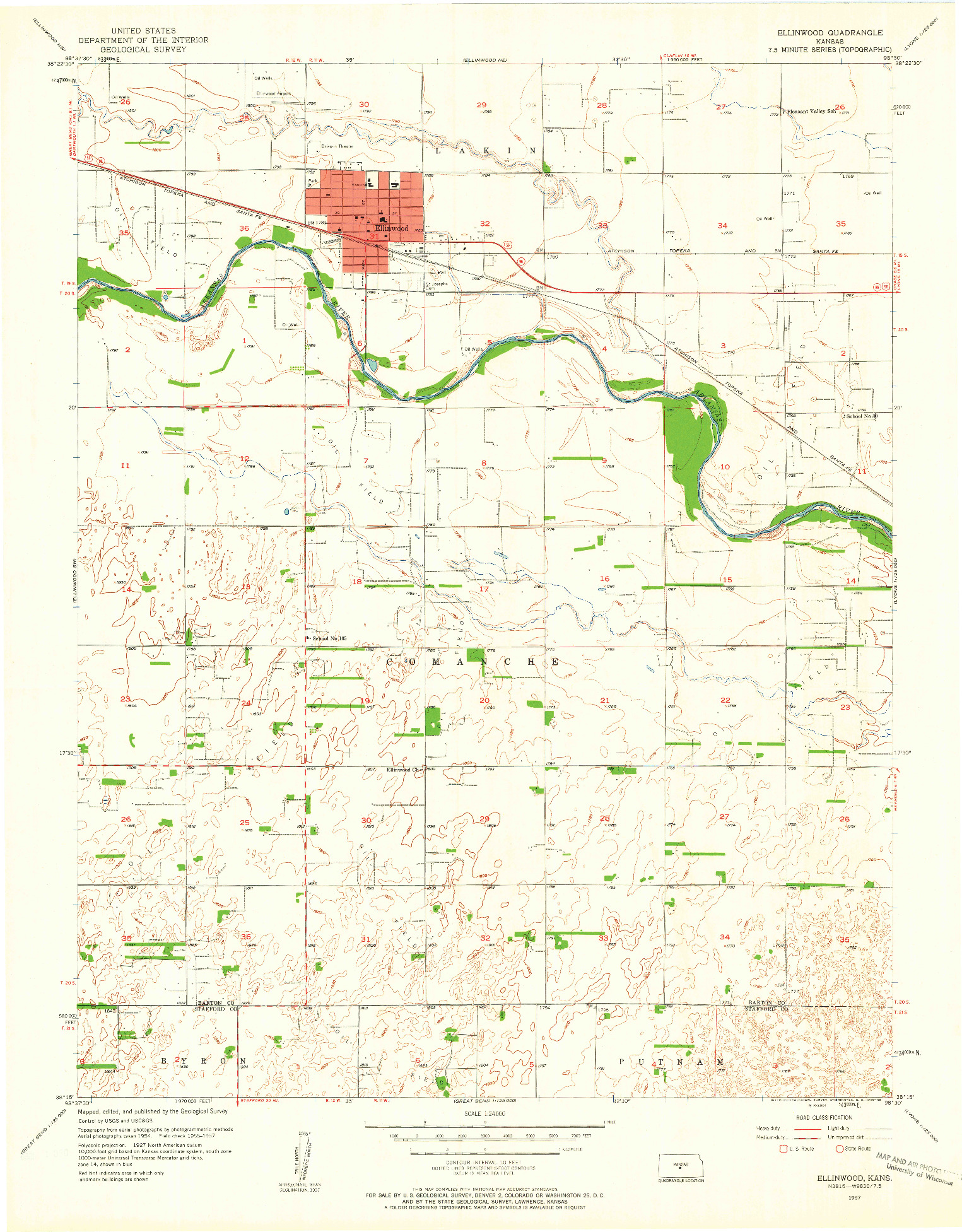 USGS 1:24000-SCALE QUADRANGLE FOR ELLINWOOD, KS 1957