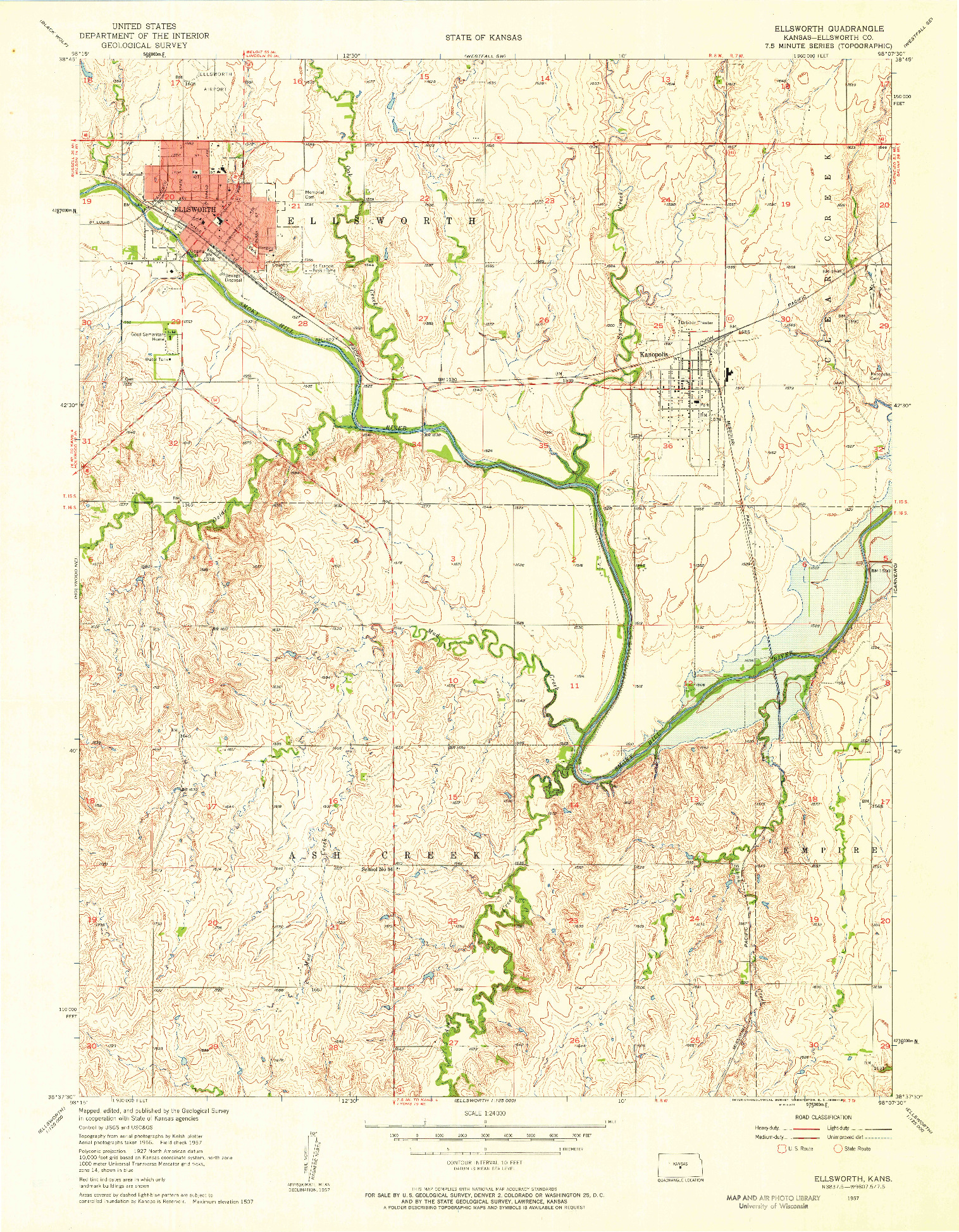USGS 1:24000-SCALE QUADRANGLE FOR ELLSWORTH, KS 1957