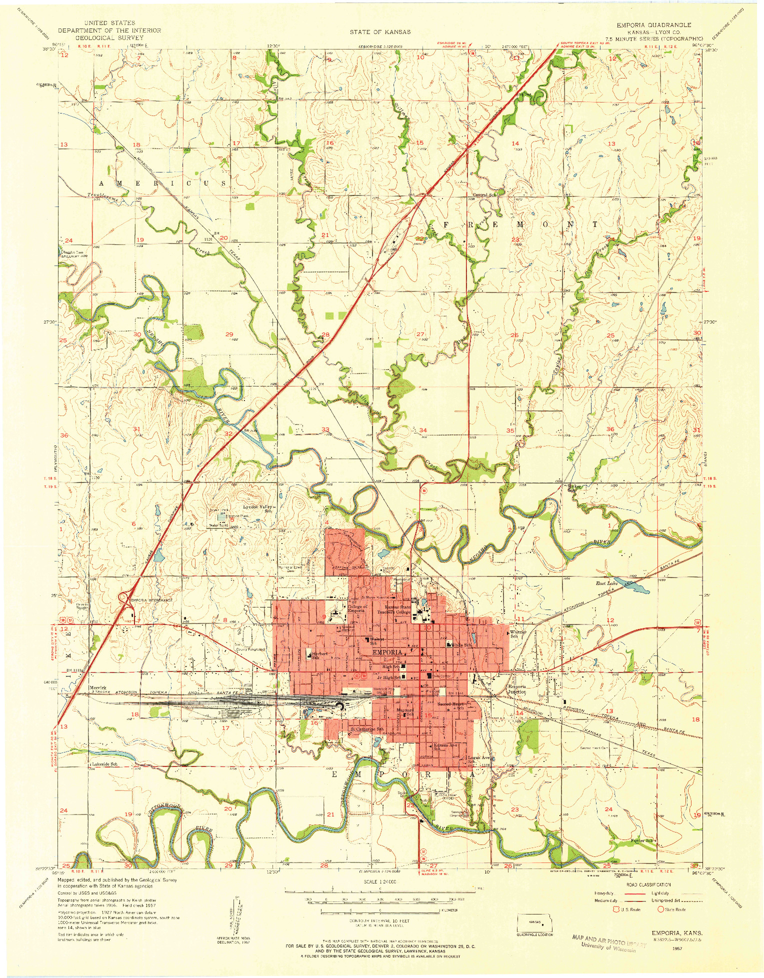 USGS 1:24000-SCALE QUADRANGLE FOR EMPORIA, KS 1957