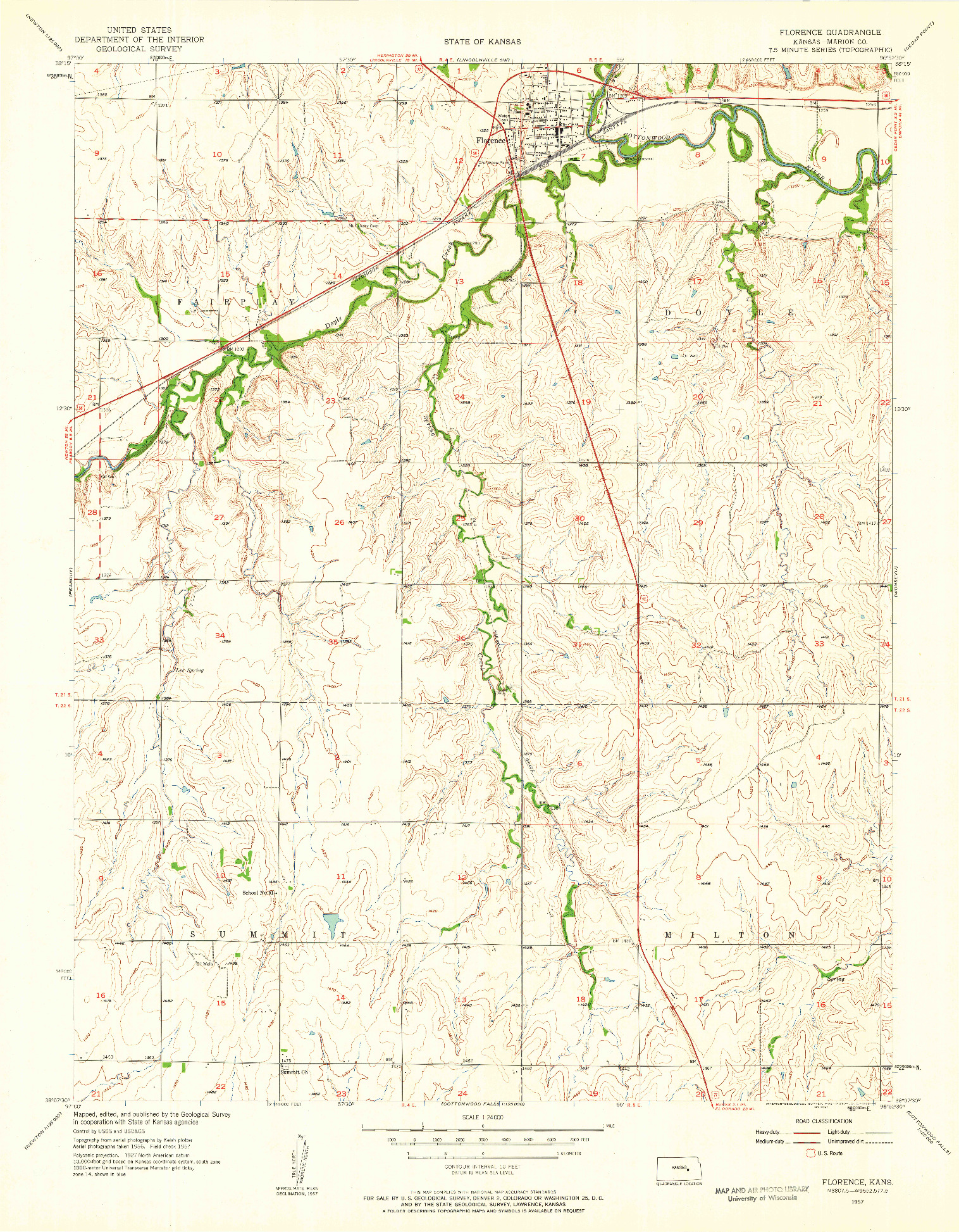 USGS 1:24000-SCALE QUADRANGLE FOR FLORENCE, KS 1957