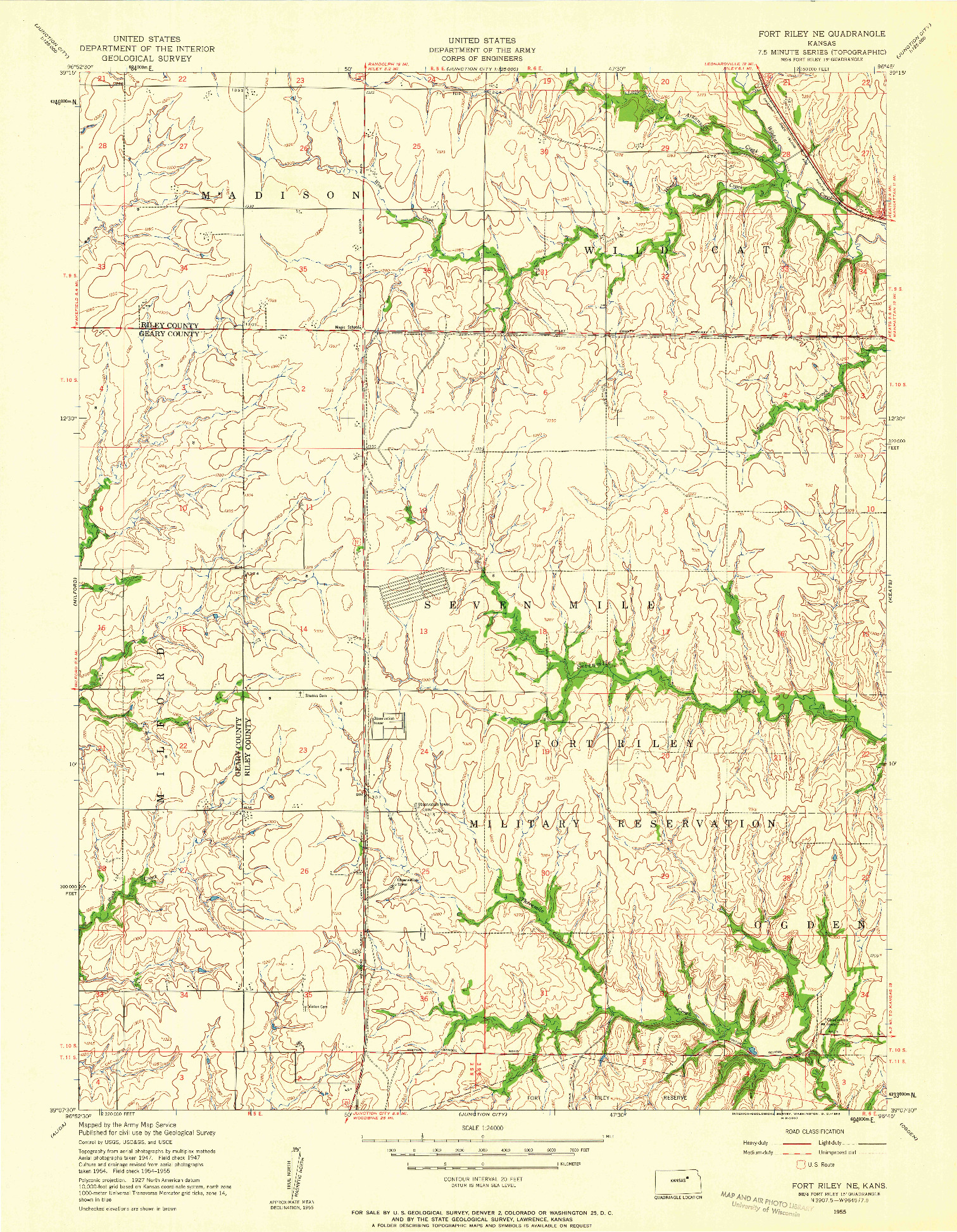 USGS 1:24000-SCALE QUADRANGLE FOR FORT RILEY NE, KS 1955