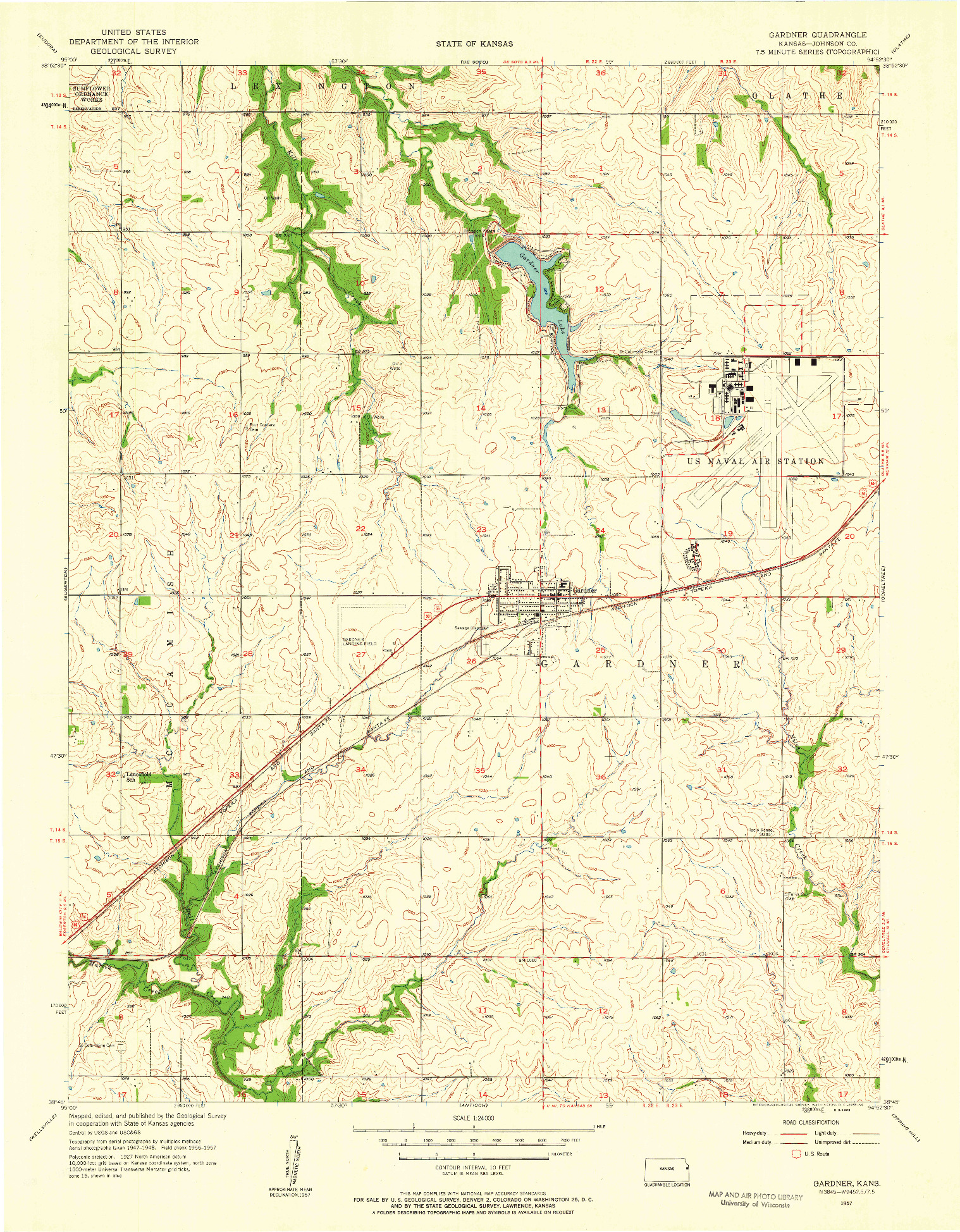 USGS 1:24000-SCALE QUADRANGLE FOR GARDNER, KS 1957