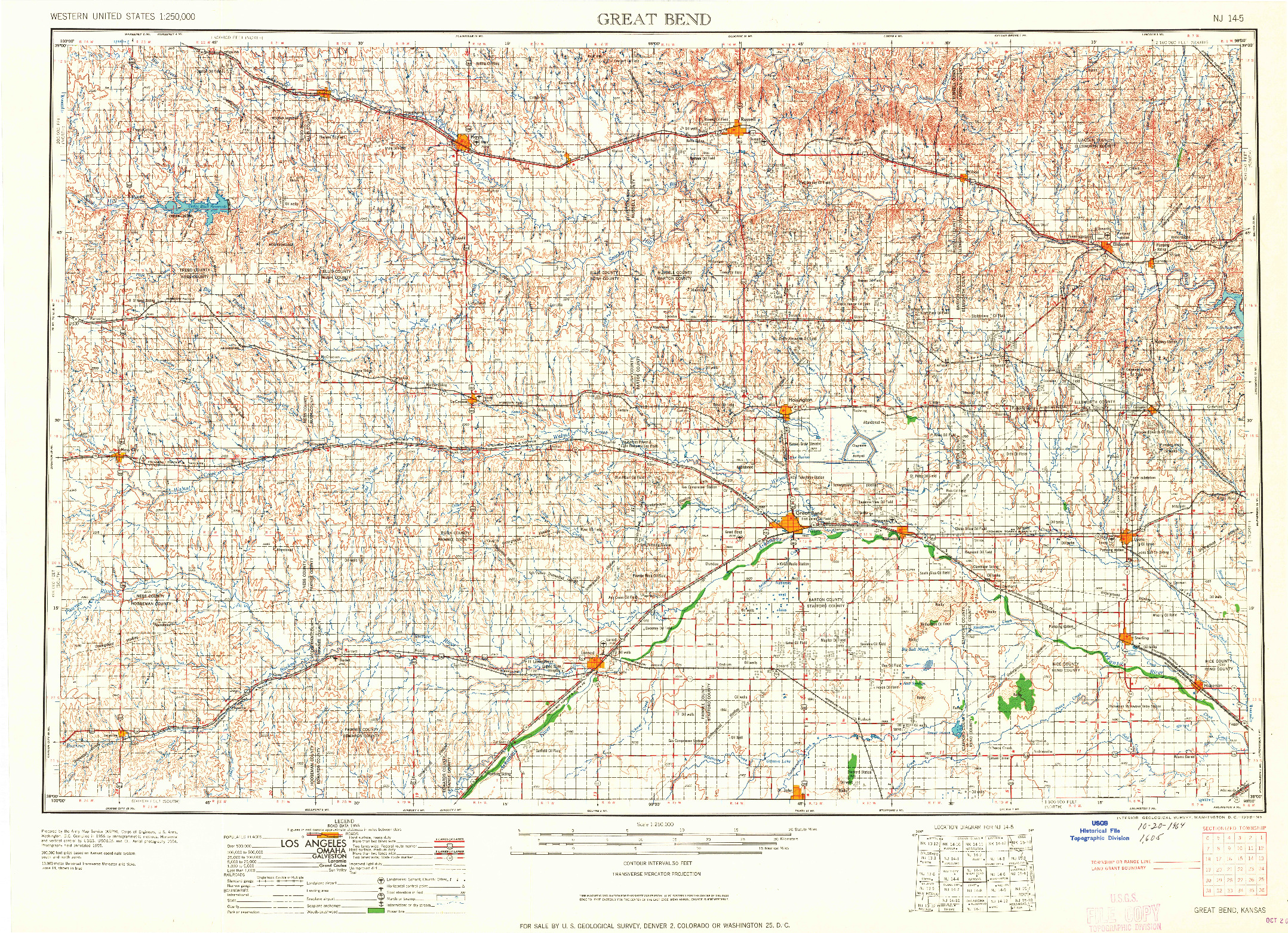 USGS 1:250000-SCALE QUADRANGLE FOR GREAT BEND, KS 1958