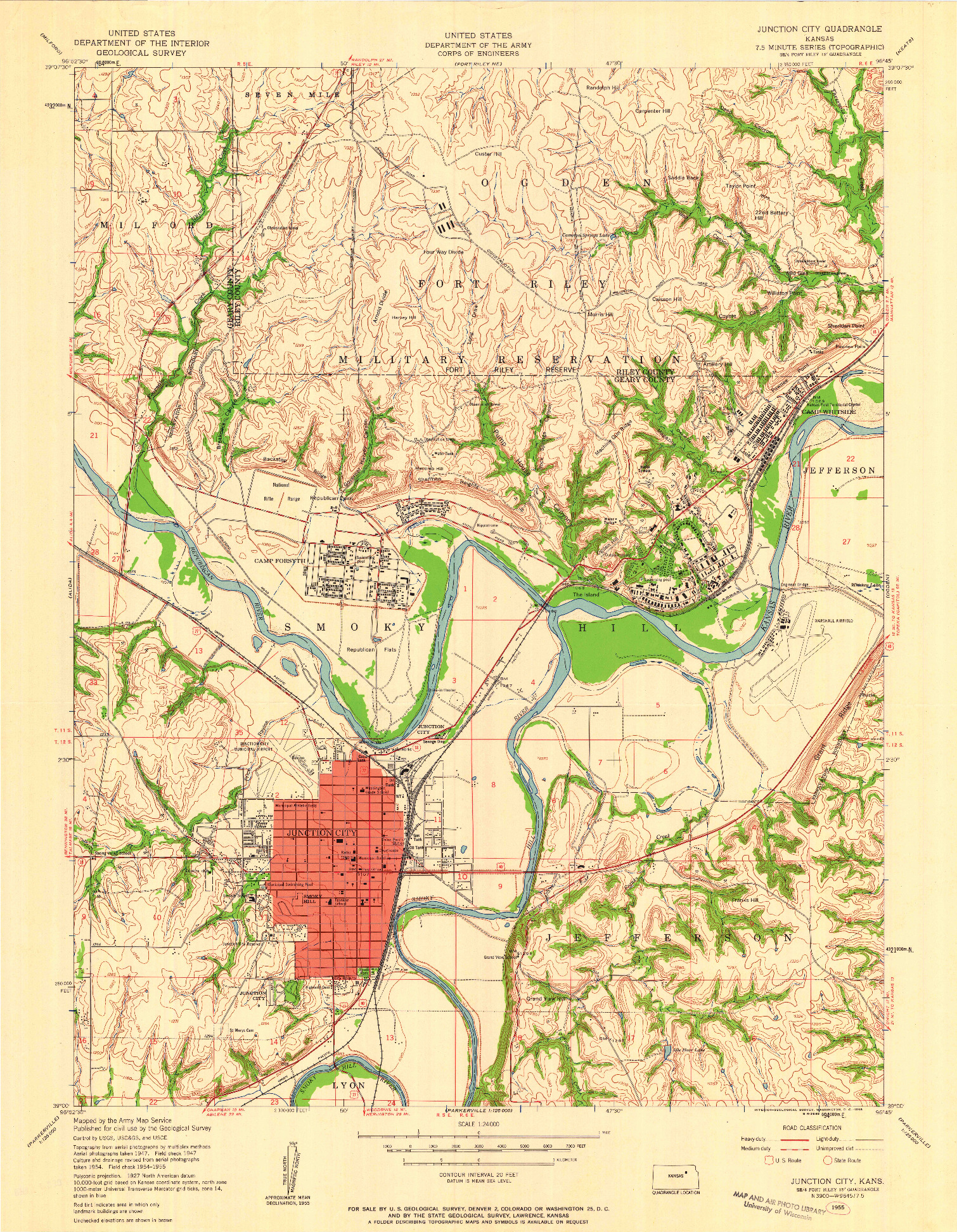 USGS 1:24000-SCALE QUADRANGLE FOR JUNCTION CITY, KS 1955