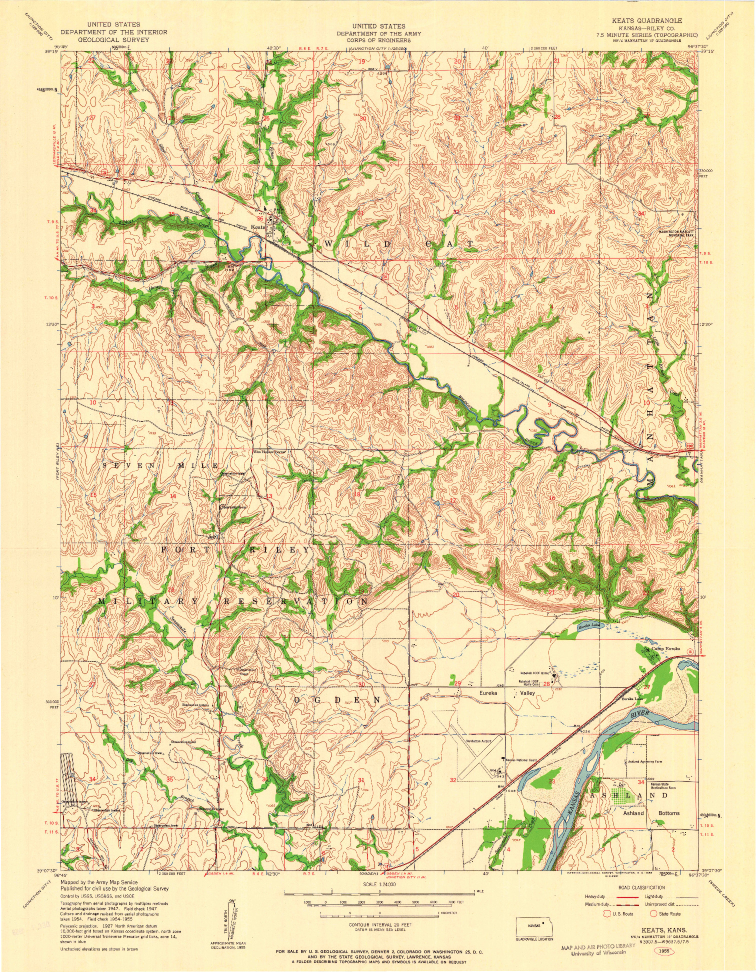 USGS 1:24000-SCALE QUADRANGLE FOR KEATS, KS 1955