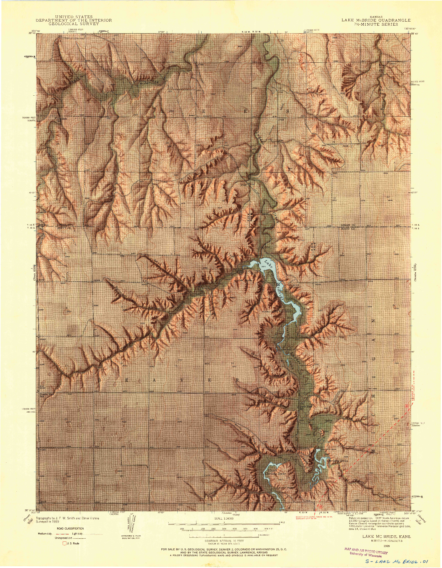 USGS 1:24000-SCALE QUADRANGLE FOR LAKE MC BRIDE, KS 1939