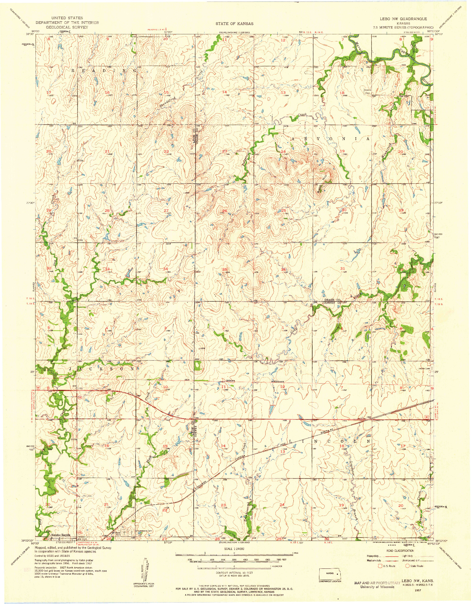 USGS 1:24000-SCALE QUADRANGLE FOR LEBO NW, KS 1957