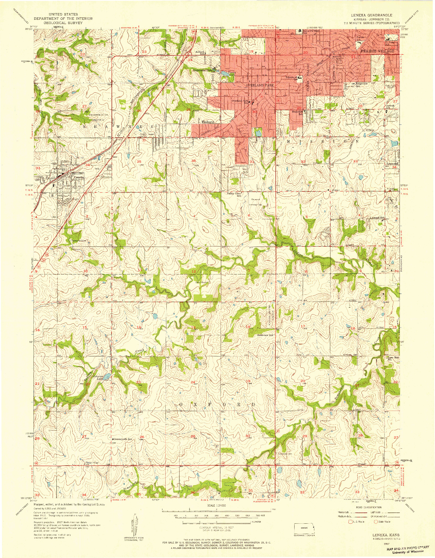 USGS 1:24000-SCALE QUADRANGLE FOR LENEXA, KS 1957