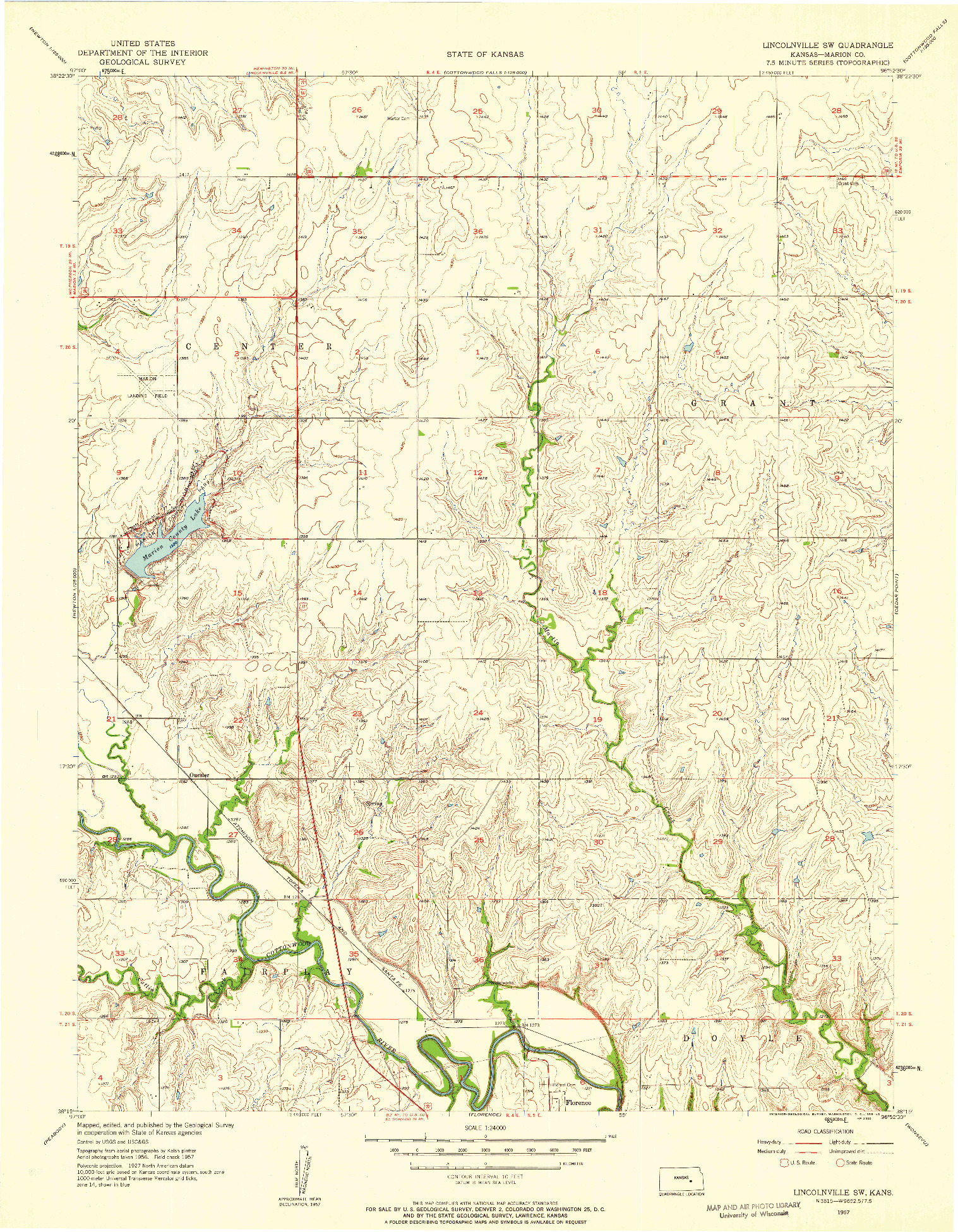 USGS 1:24000-SCALE QUADRANGLE FOR LINCOLNVILLE SW, KS 1957