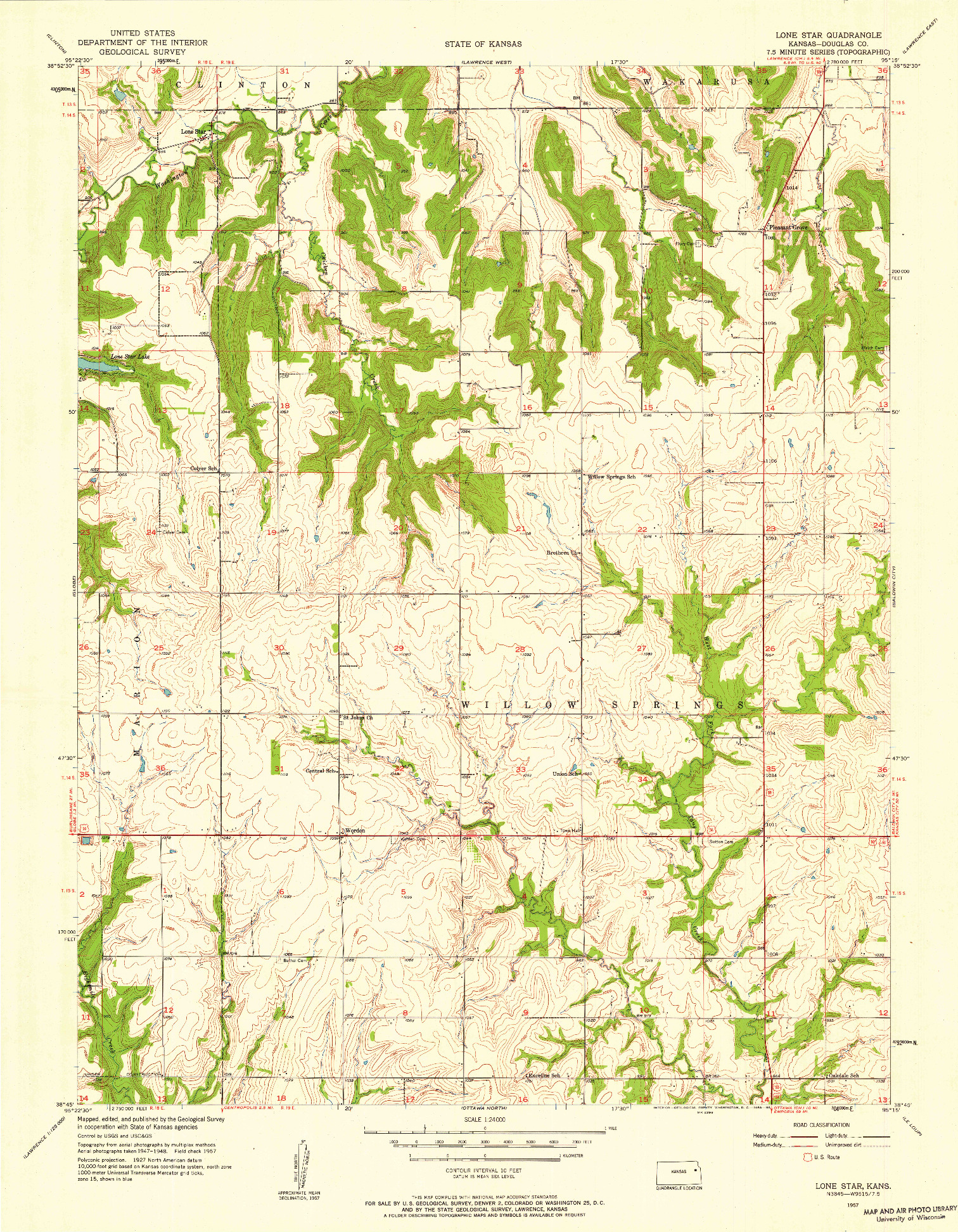 USGS 1:24000-SCALE QUADRANGLE FOR LONE STAR, KS 1957