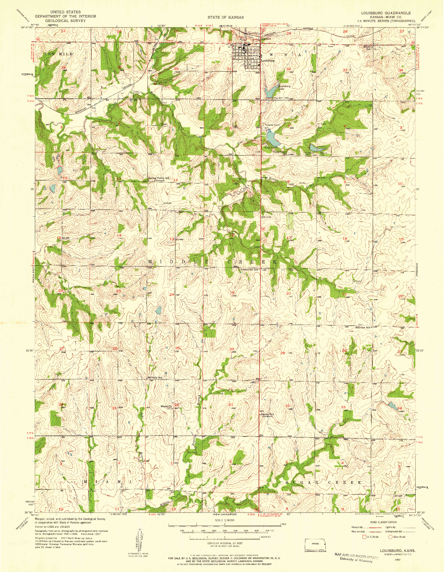 USGS 1:24000-SCALE QUADRANGLE FOR LOUISBURG, KS 1957