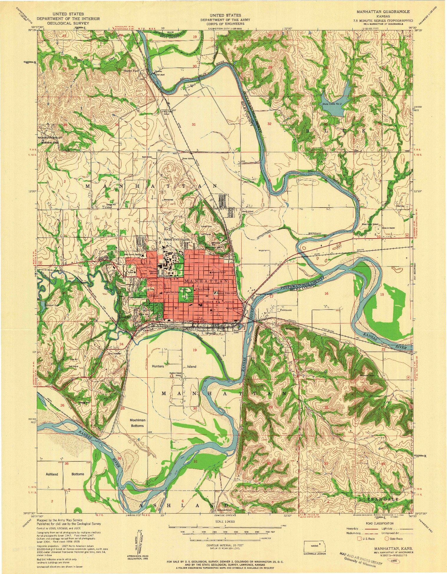 USGS 1:24000-SCALE QUADRANGLE FOR MANHATTAN, KS 1955