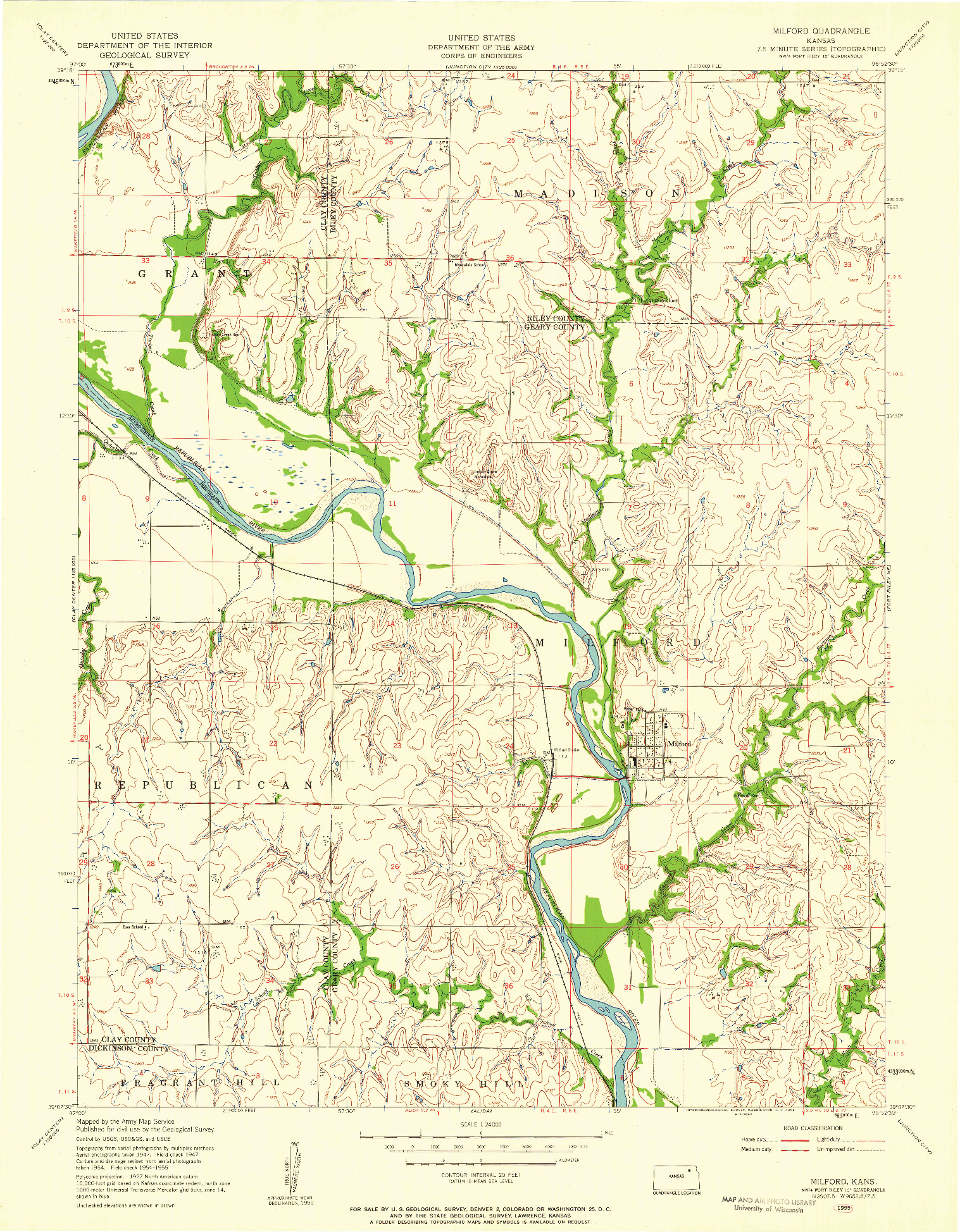 USGS 1:24000-SCALE QUADRANGLE FOR MILFORD, KS 1955