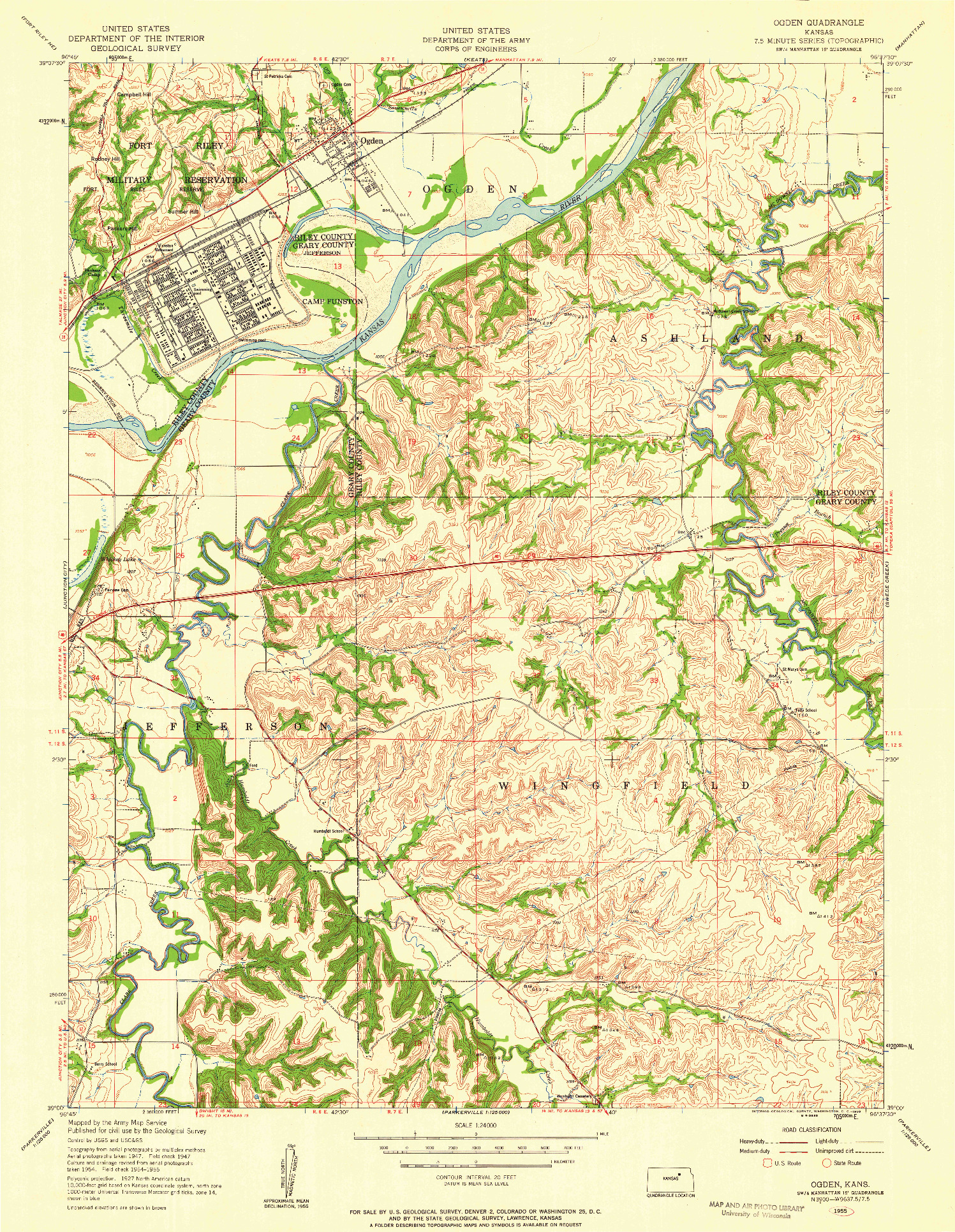 USGS 1:24000-SCALE QUADRANGLE FOR OGDEN, KS 1955