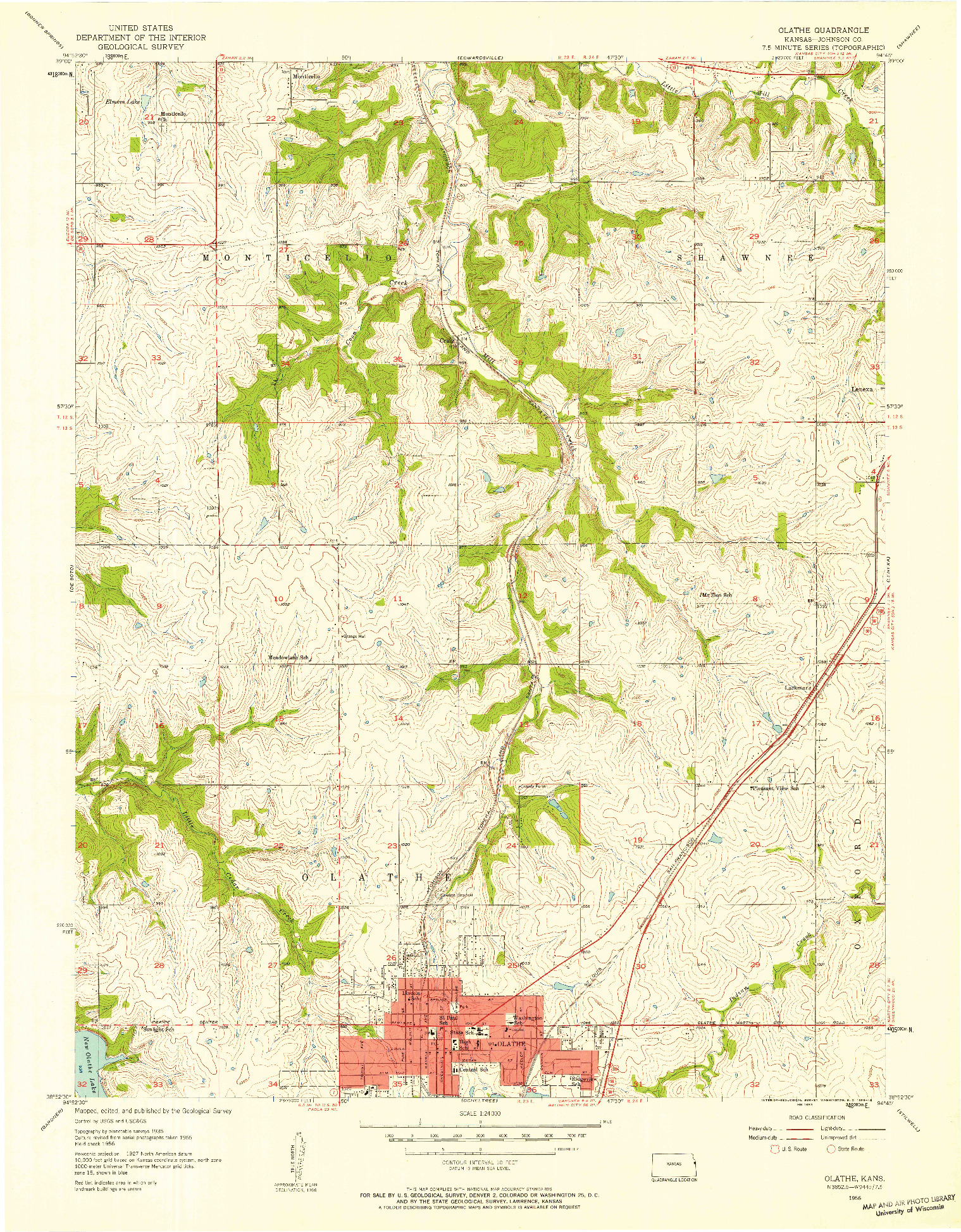 USGS 1:24000-SCALE QUADRANGLE FOR OLATHE, KS 1956