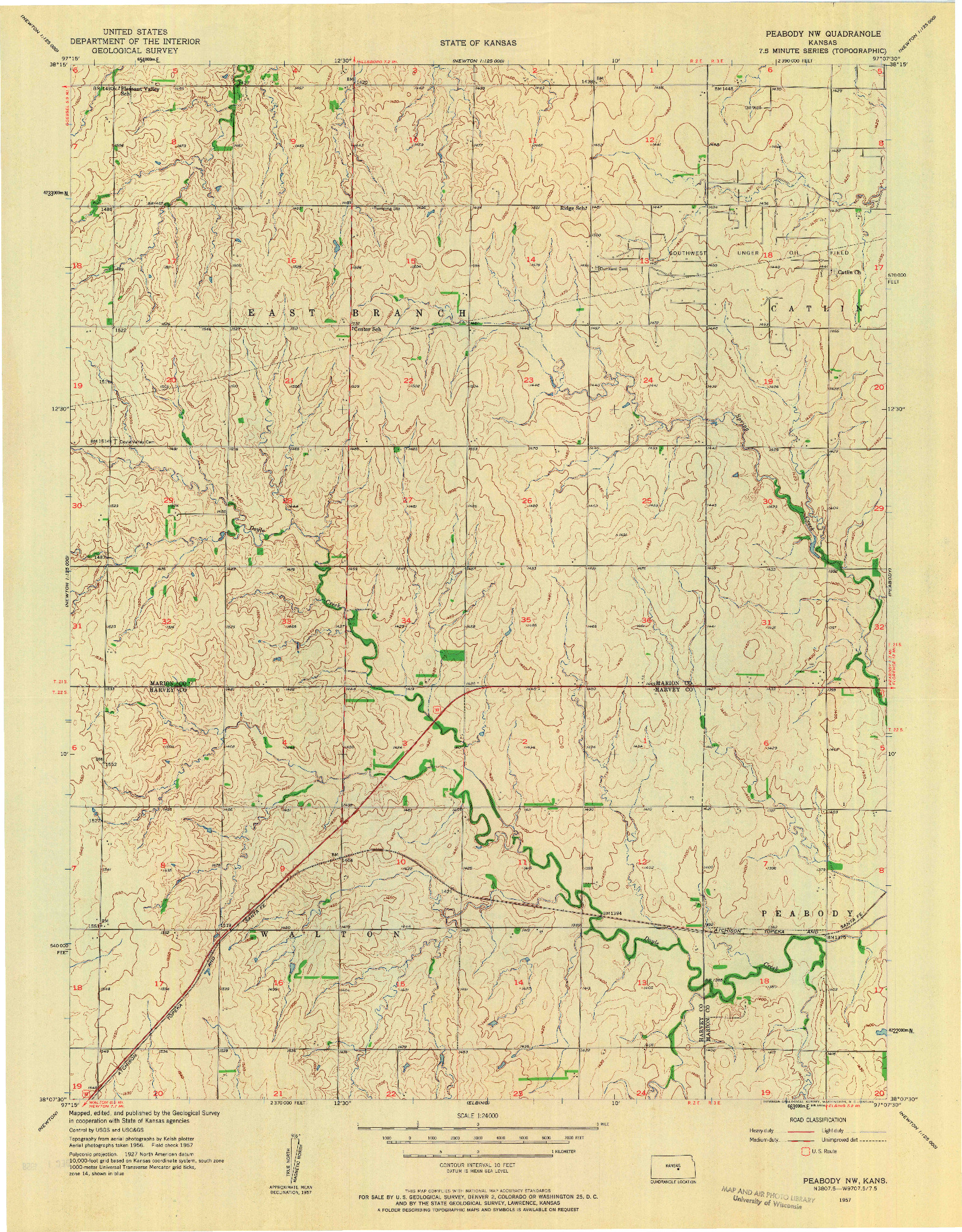 USGS 1:24000-SCALE QUADRANGLE FOR PEABODY NW, KS 1957