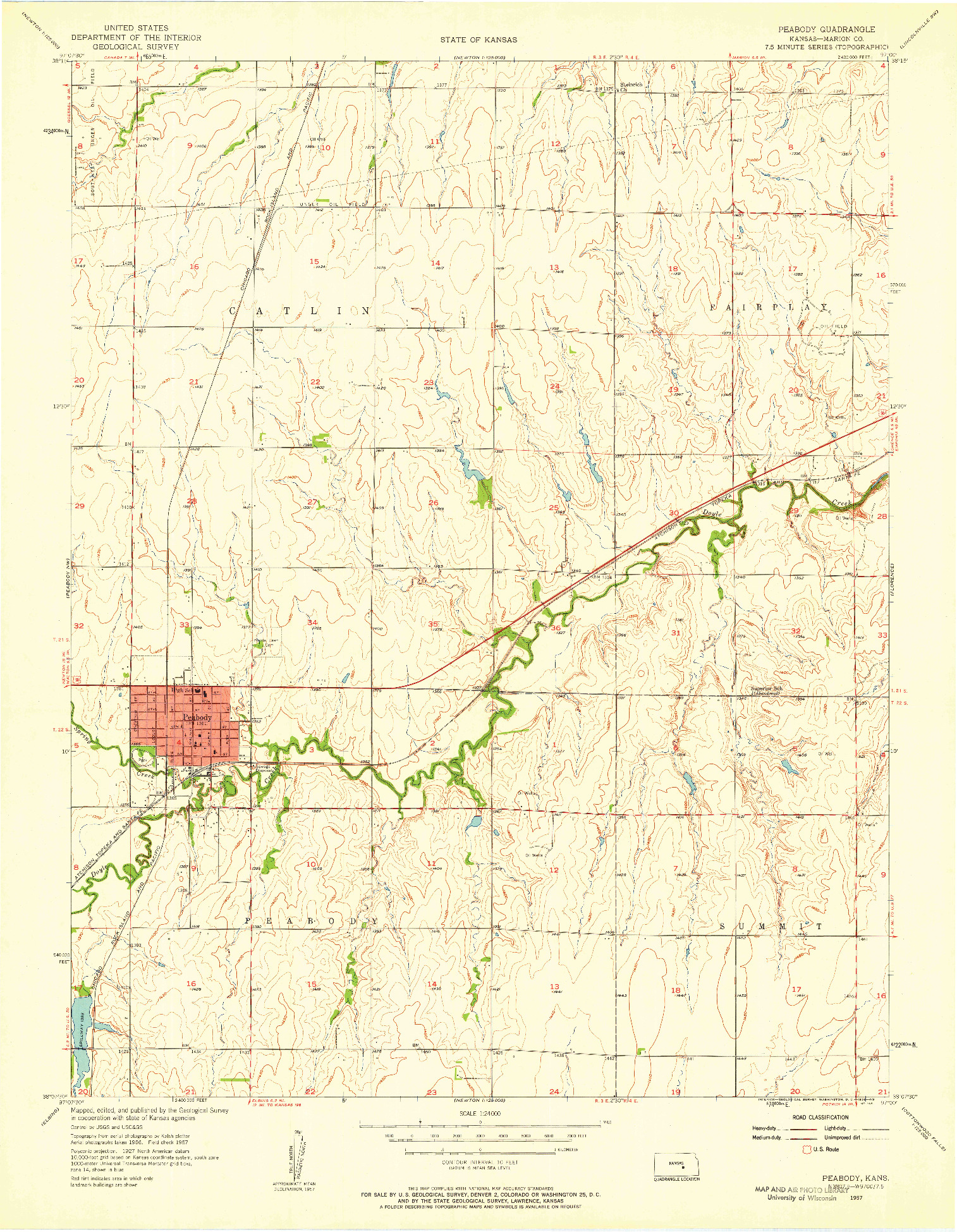USGS 1:24000-SCALE QUADRANGLE FOR PEABODY, KS 1957