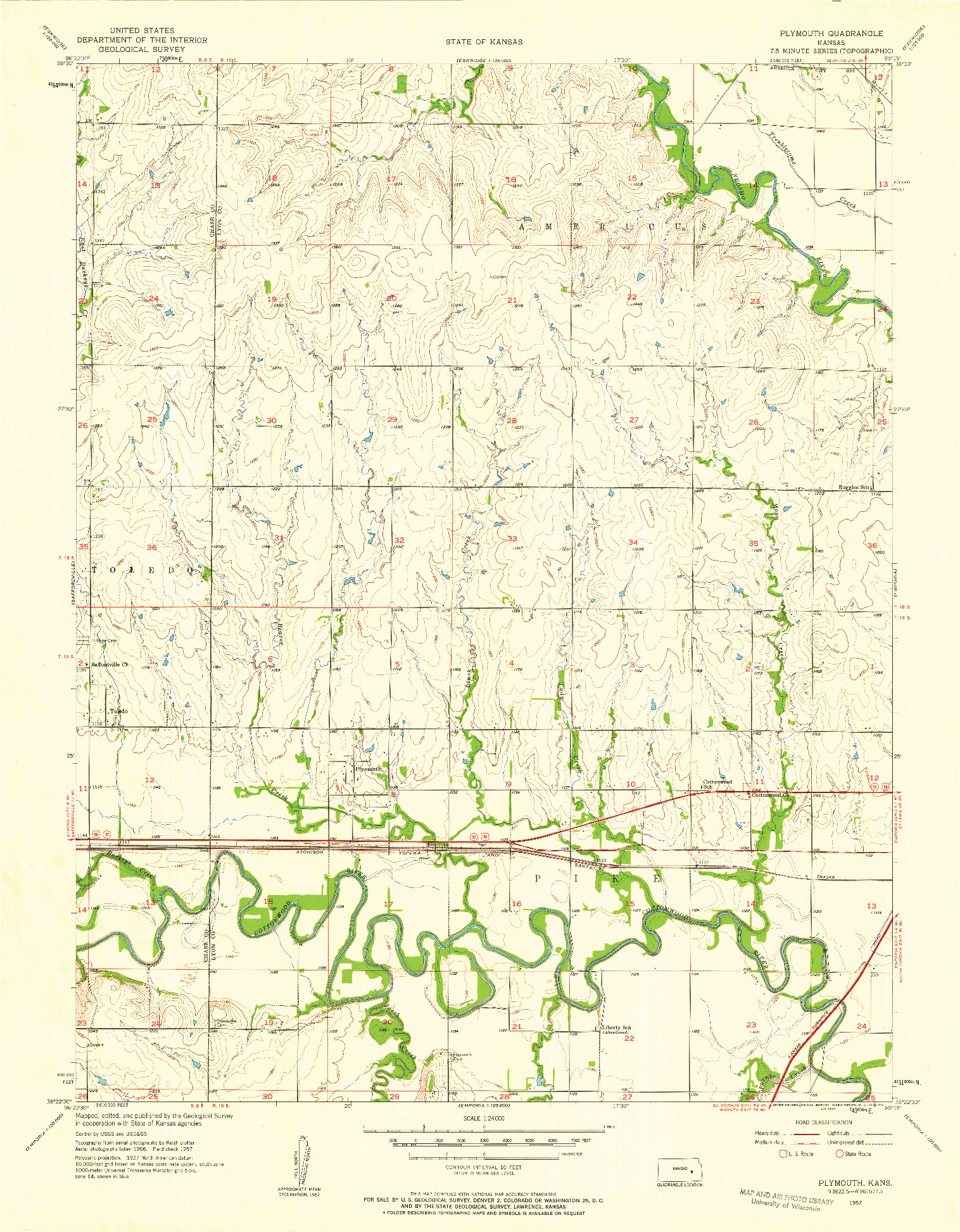USGS 1:24000-SCALE QUADRANGLE FOR PLYMOUTH, KS 1957