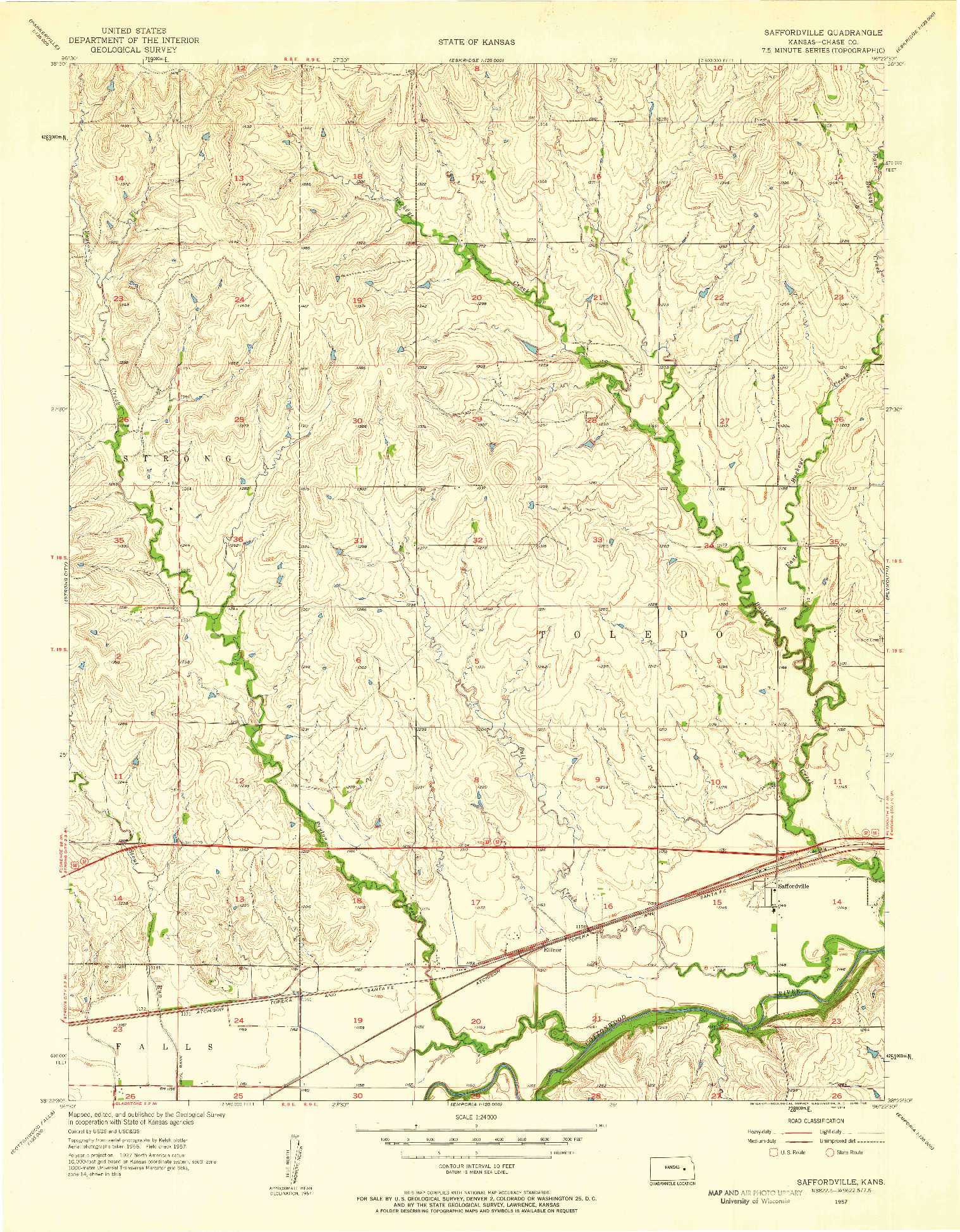 USGS 1:24000-SCALE QUADRANGLE FOR SAFFORDVILLE, KS 1957