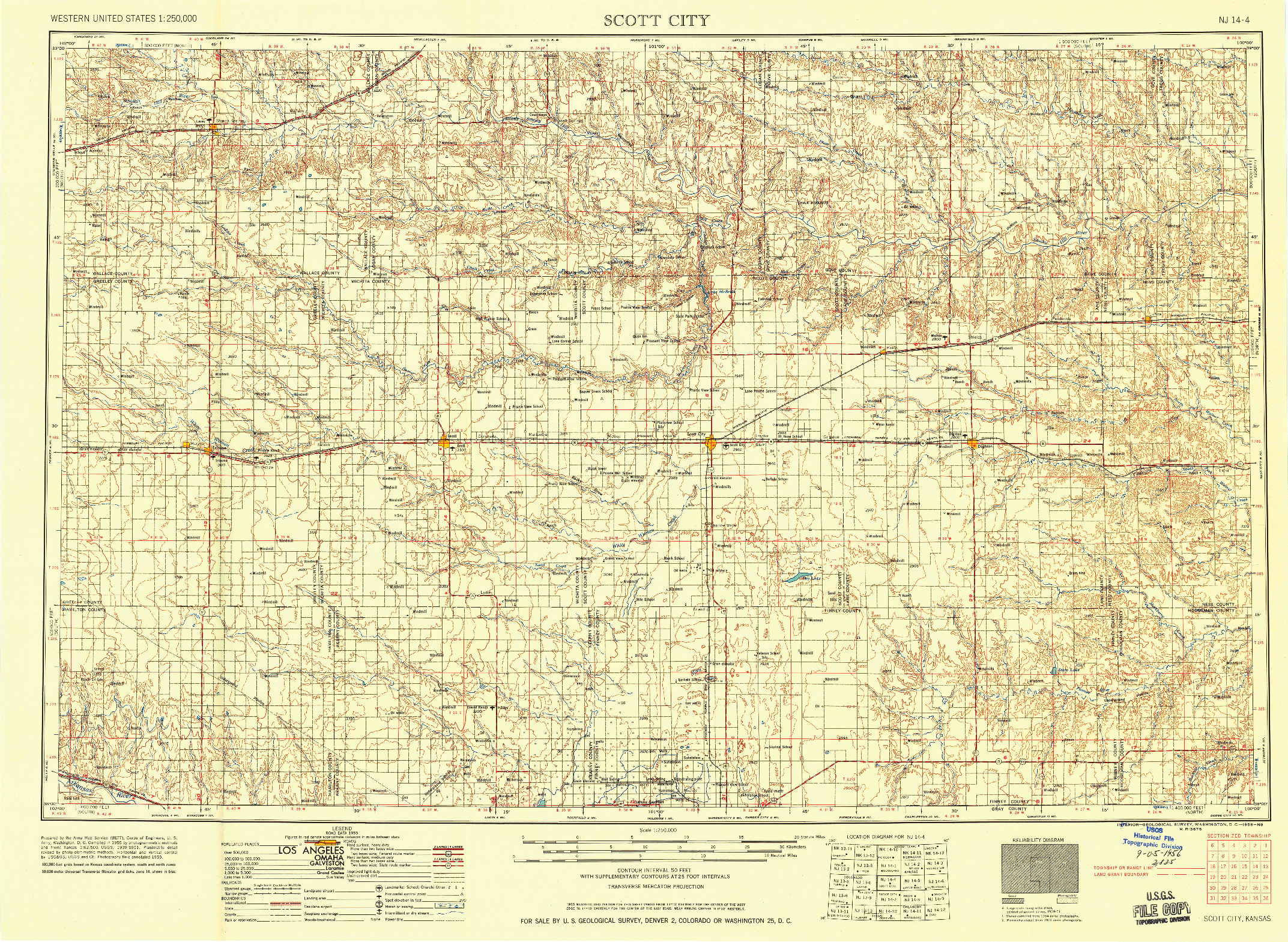 USGS 1:250000-SCALE QUADRANGLE FOR SCOTT CITY, KS 1958