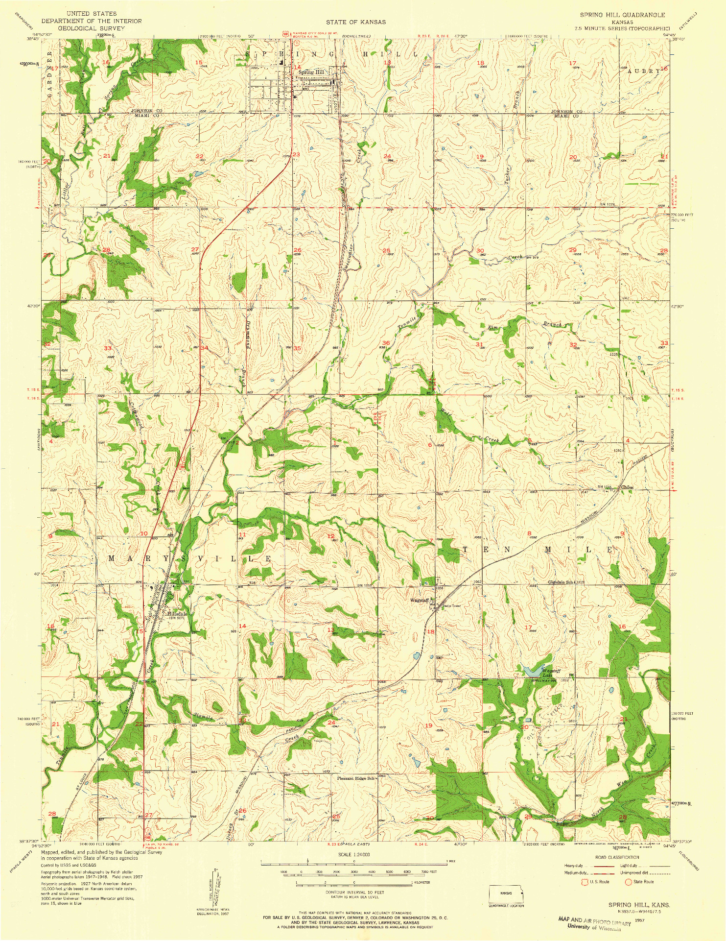 USGS 1:24000-SCALE QUADRANGLE FOR SPRING HILL, KS 1957