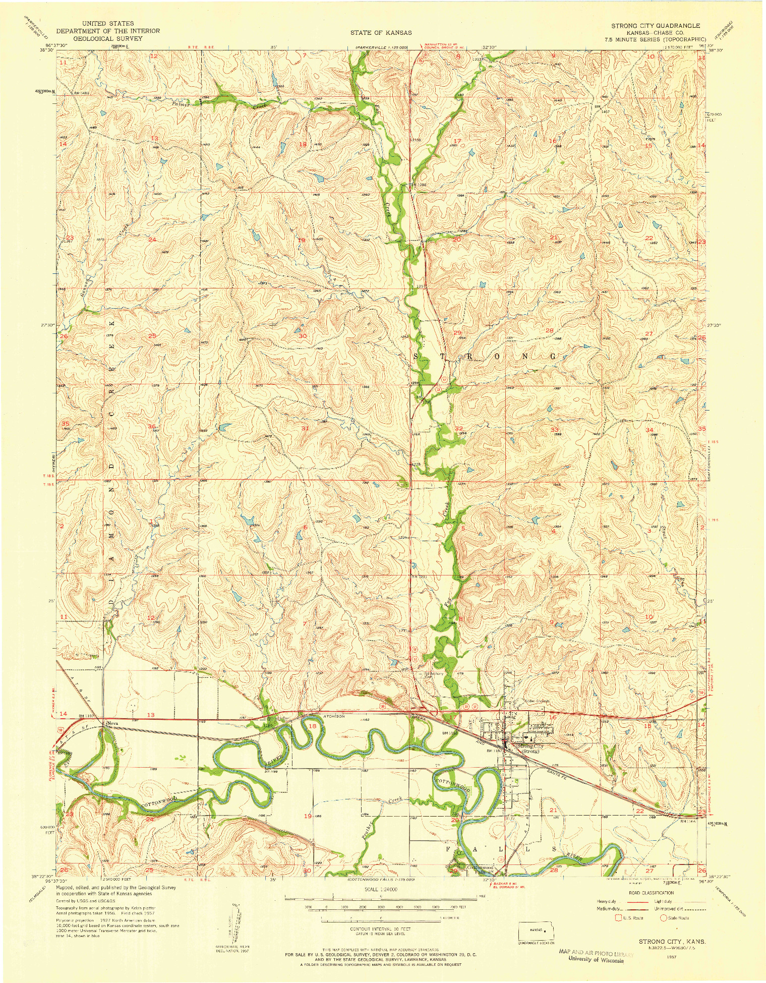 USGS 1:24000-SCALE QUADRANGLE FOR STRONG CITY, KS 1957