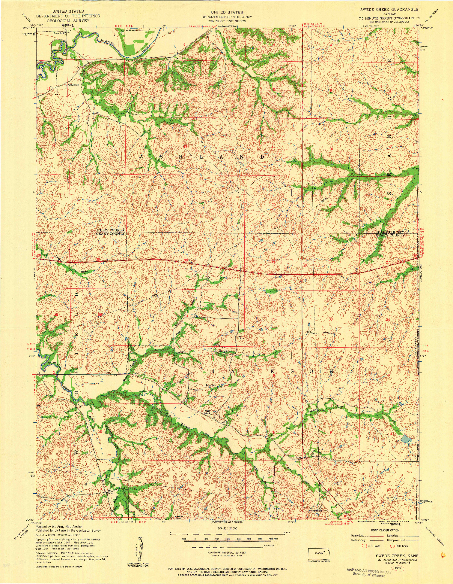 USGS 1:24000-SCALE QUADRANGLE FOR SWEDE CREEK, KS 1955