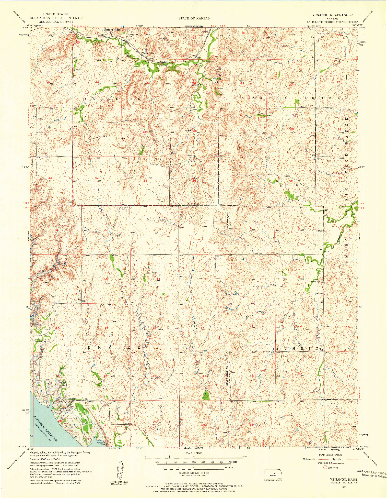 USGS 1:24000-SCALE QUADRANGLE FOR VENANGO, KS 1957
